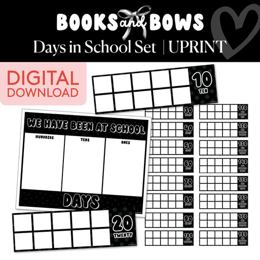 Black and White Ten Frame Days in School Printable Set