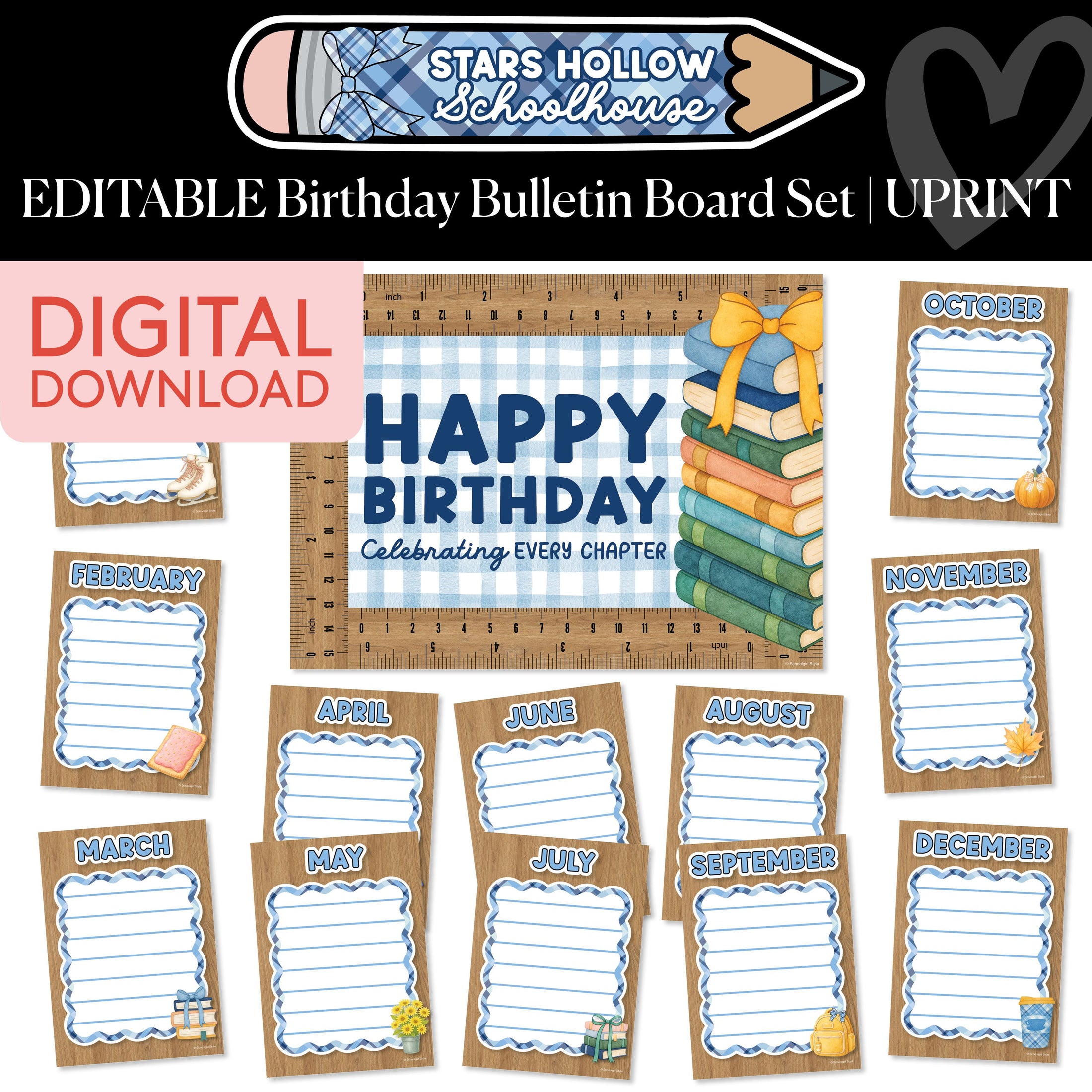 Printable Cozy Editable Birthday Bulletin Board Set | School in Stars Hollow