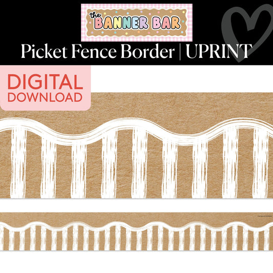 Printable Whitewashed Picket Fence Border