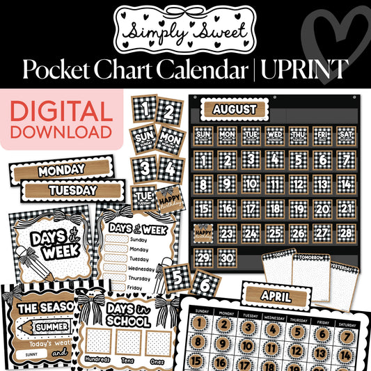Printable Classic Black and White Pocket Chart Calendar | Simply Sweet