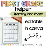 My First Grade Helper | Math + ELA | Reference Sheet | Homework Folder