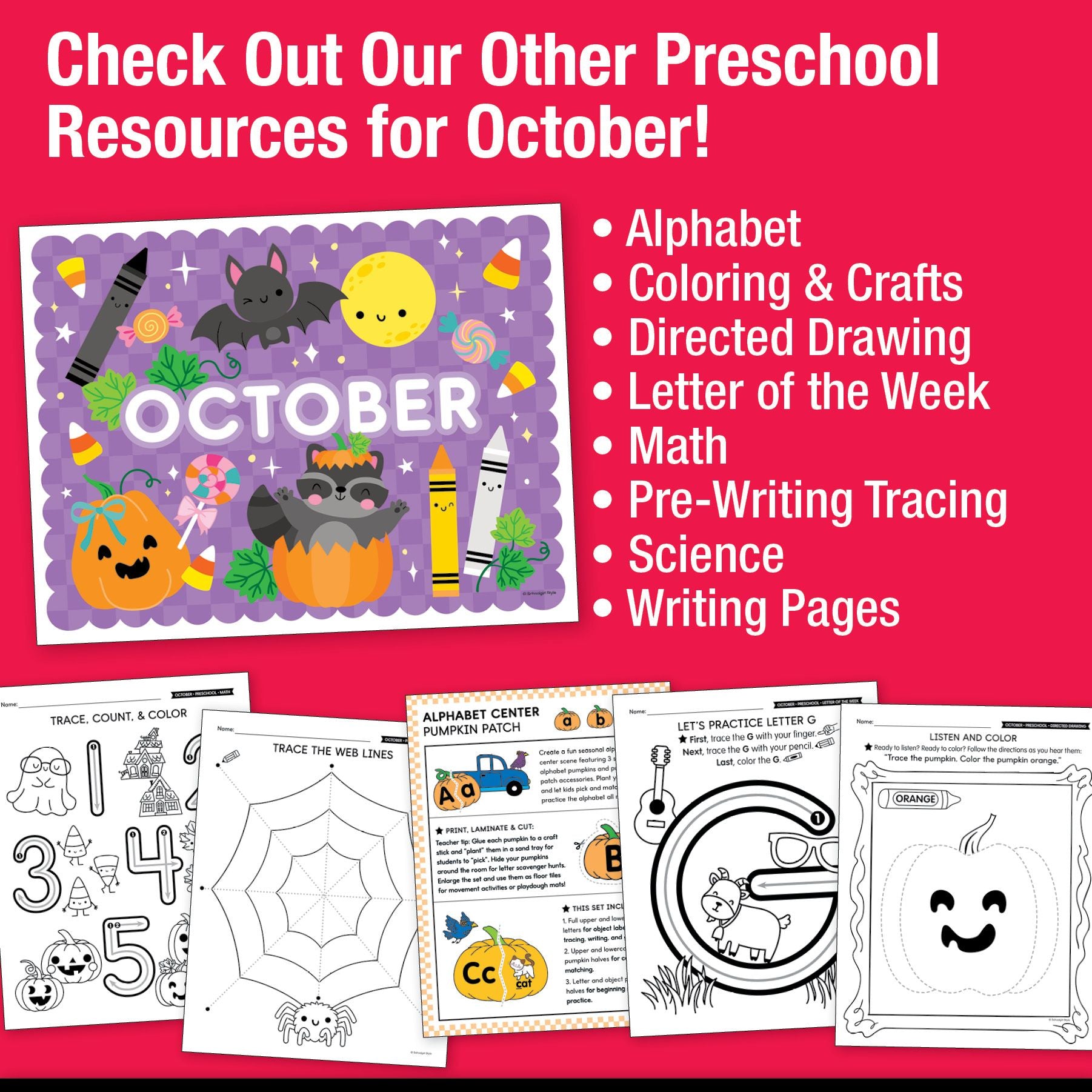 Printable Preschool October Scissor Skills Worksheets