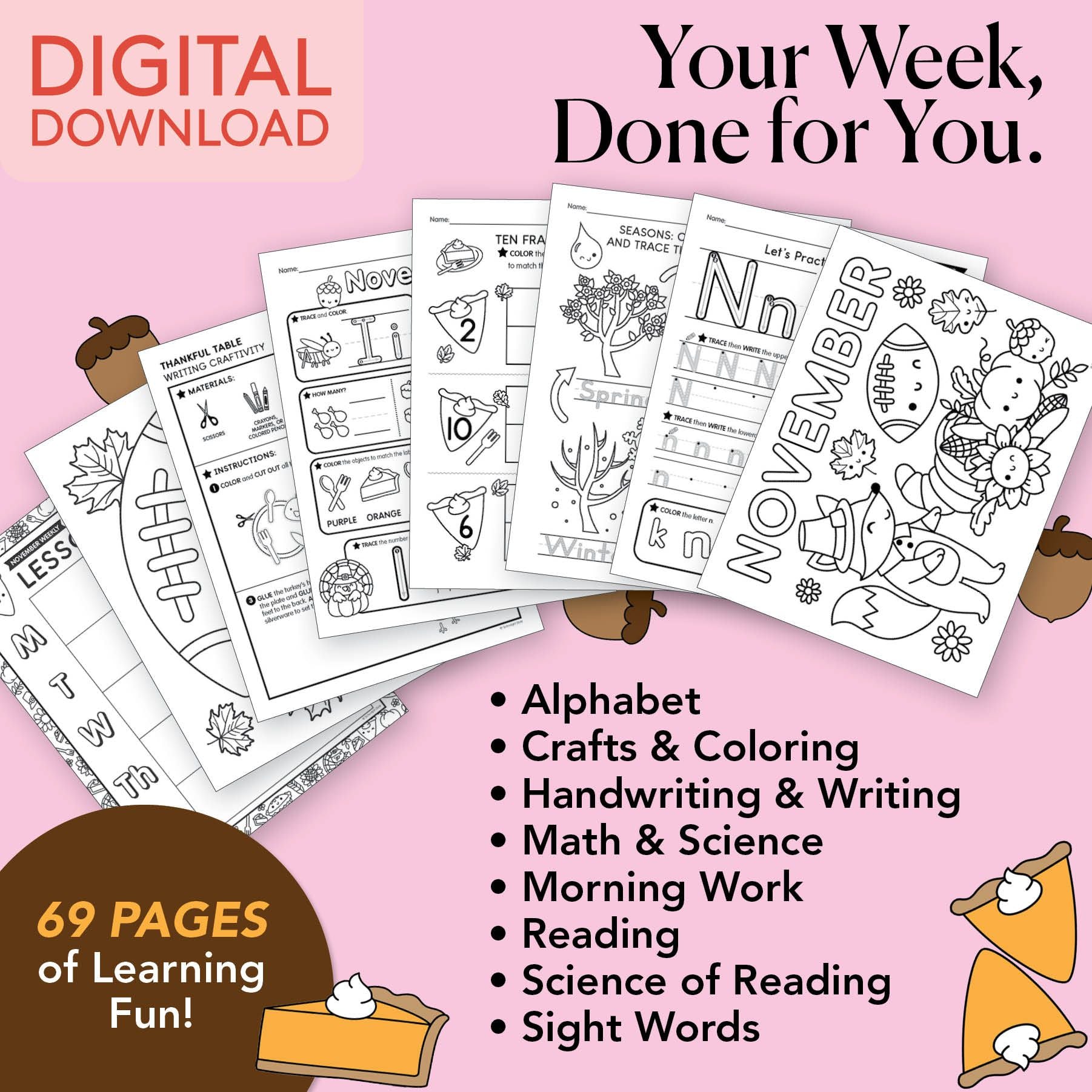 Printable Kindergarten November Week 1 Resources