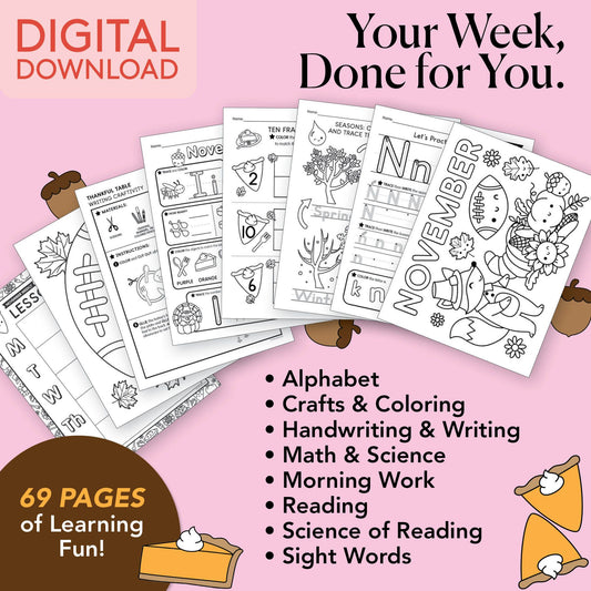 Printable Kindergarten November Week 1 Resources