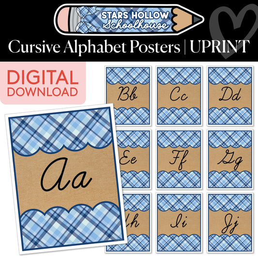 Printable Cozy Plaid Cursive Alphabet Posters | School in Stars Hollow