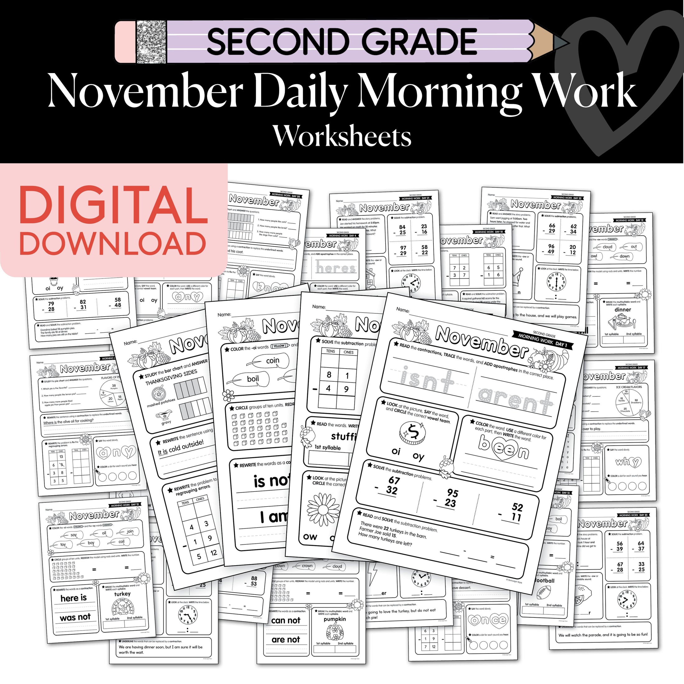 Printable Second Grade November Daily Morning Work