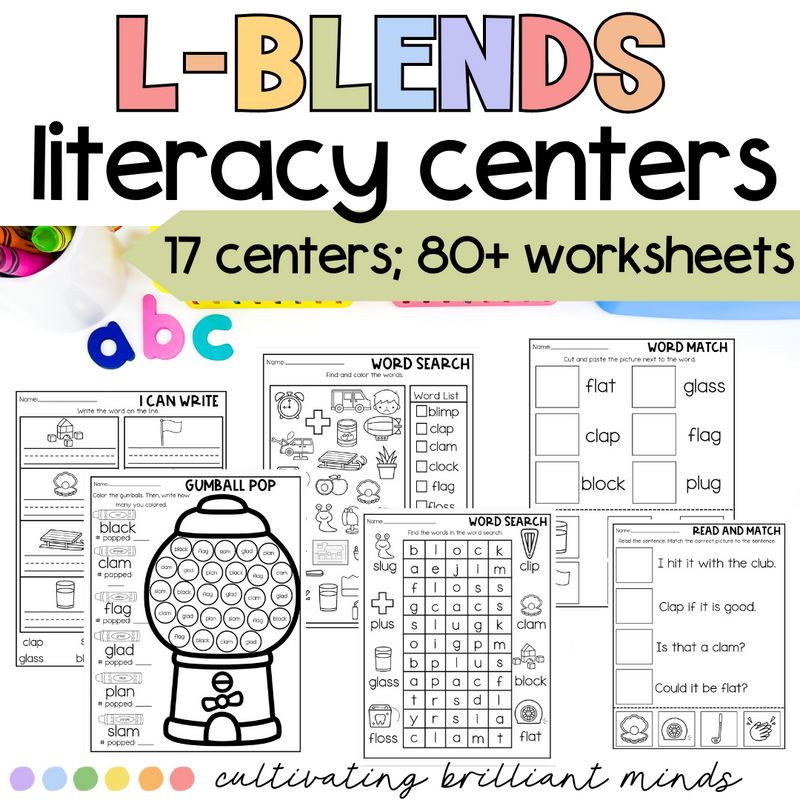 L-Blends Phonics Centers | Literacy Centers | Kindergarten, First Grade