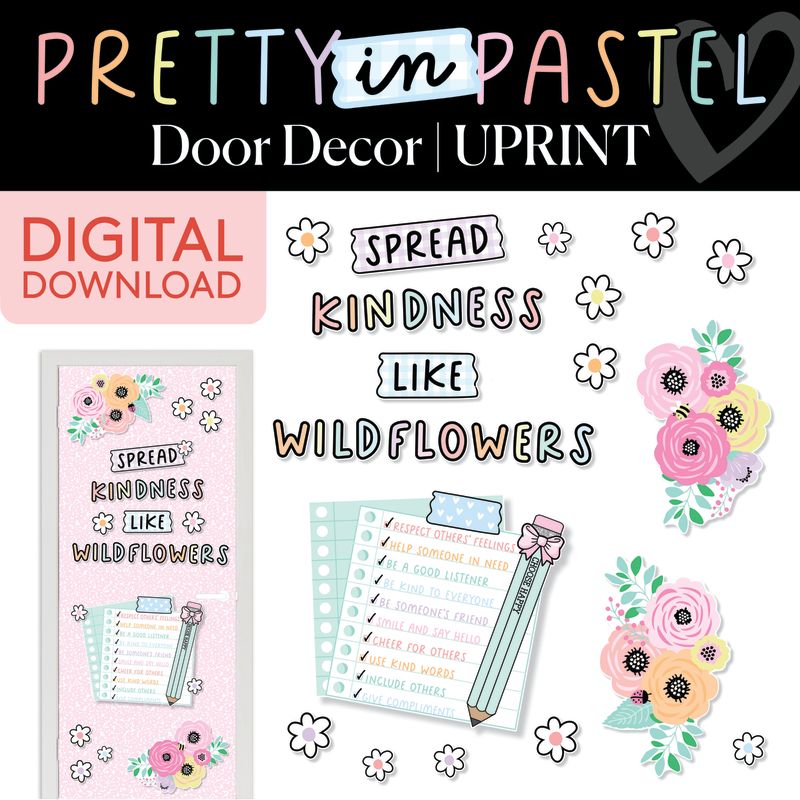 Printable Pastel Spread Kindness Classroom Door Decorations | Pretty in Pastel