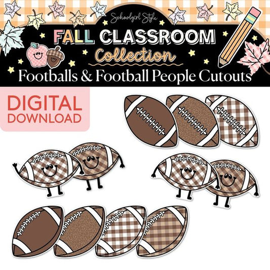Printable Pastel Fall Footballs and Football People Cutouts