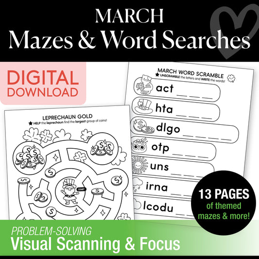 Printable March Mazes and Word Searches