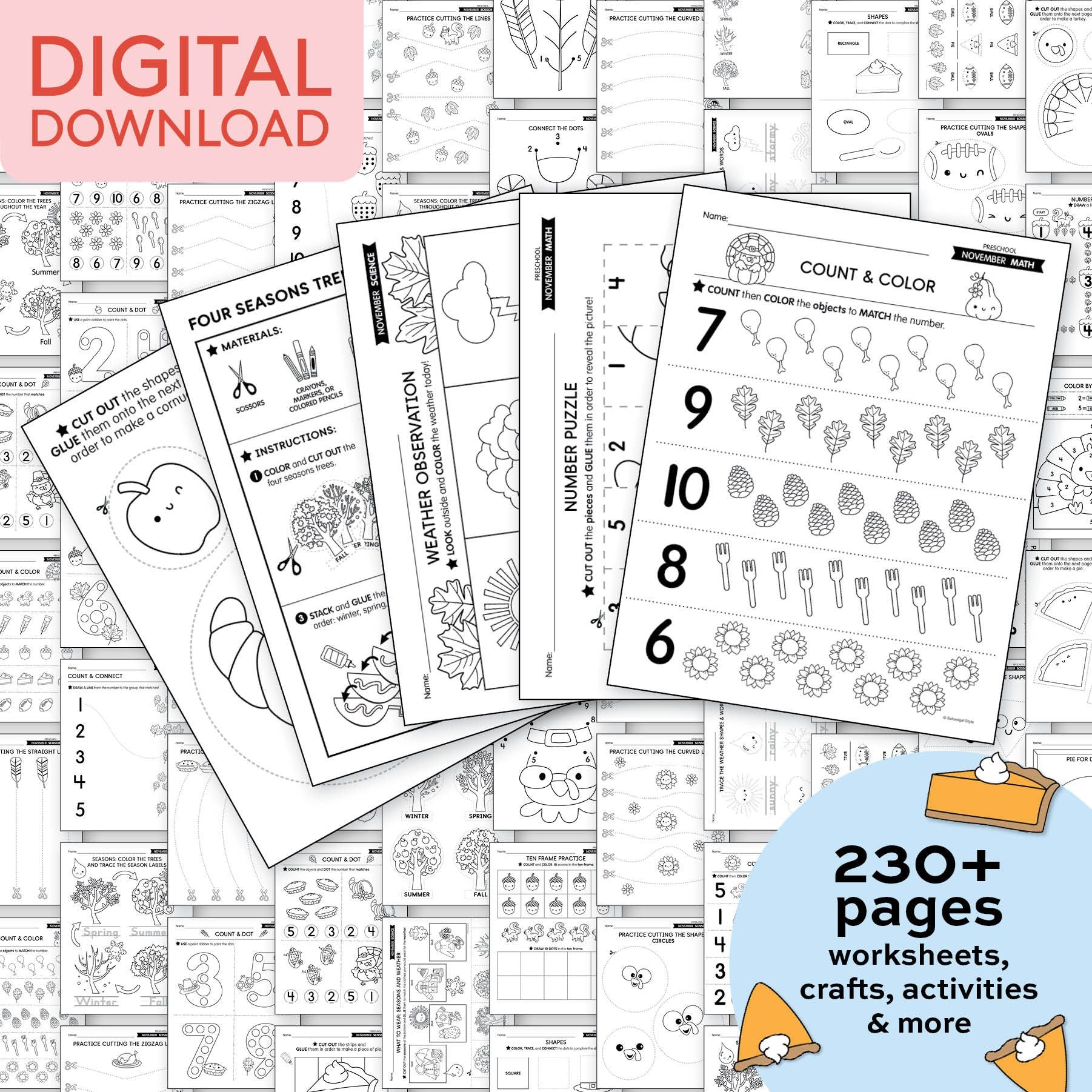 Printable Preschool November Thematic Unit Bundle
