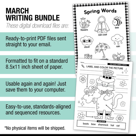 Printable First Grade March Writing Bundle