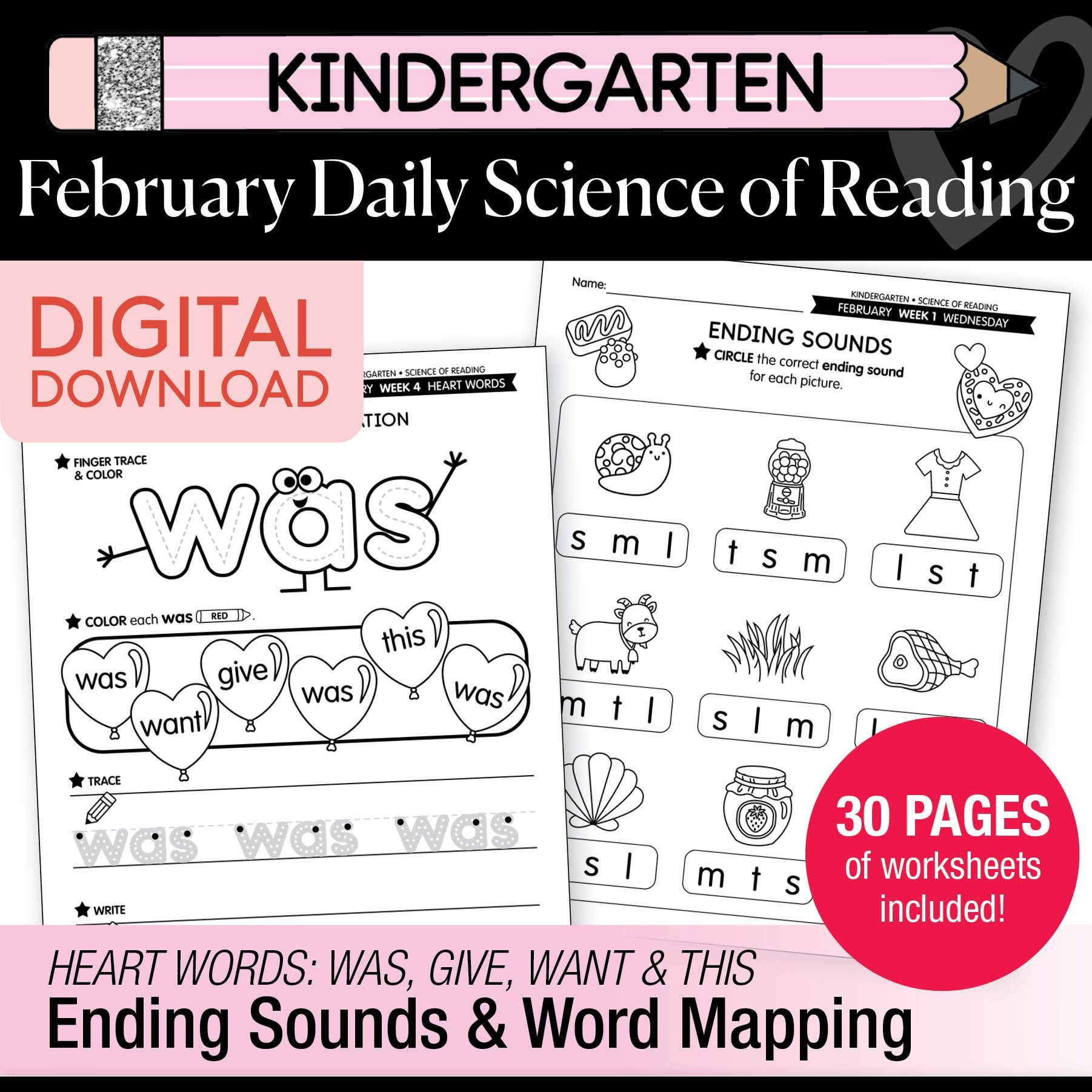Printable Kindergarten February Daily Science of Reading