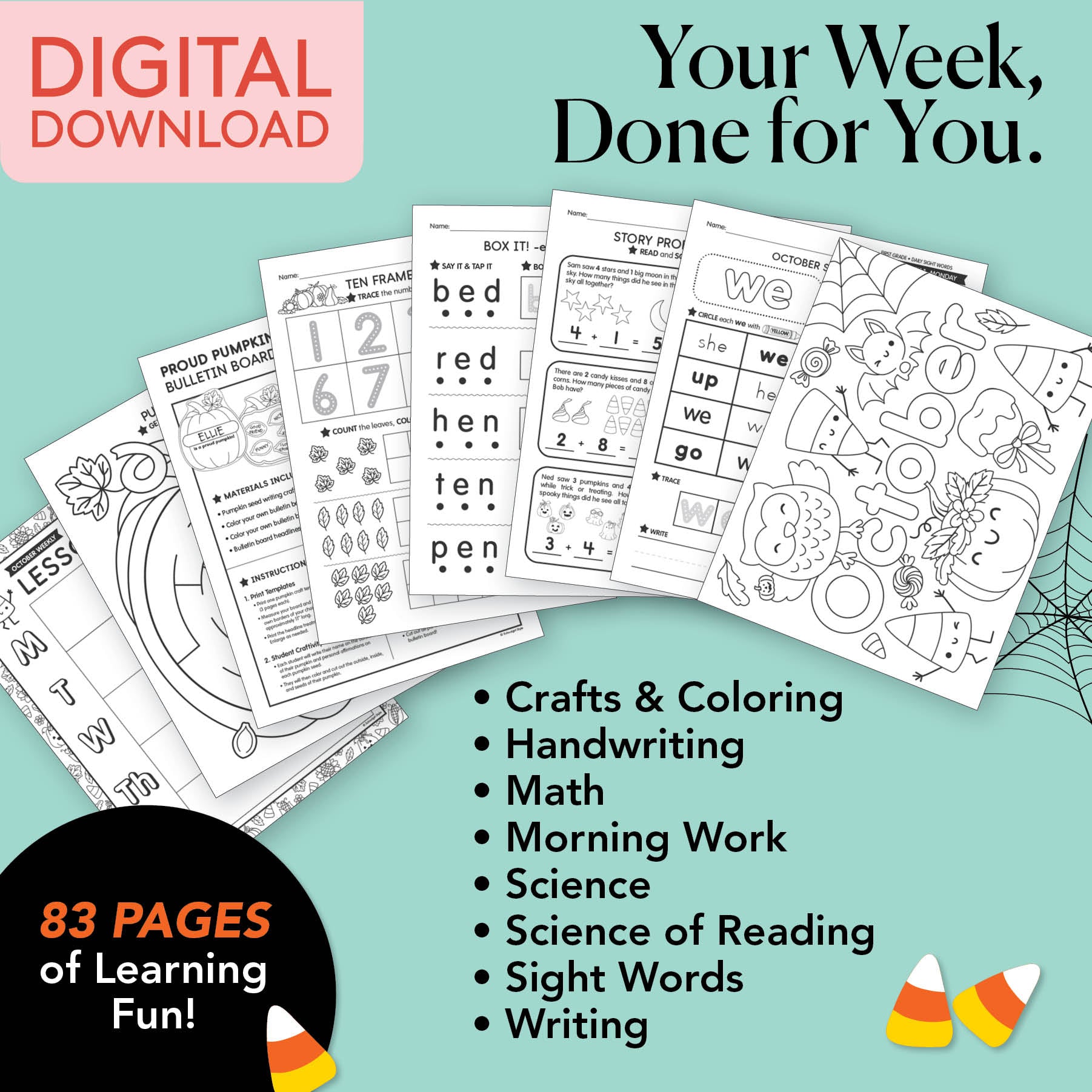Printable First Grade October Week 1 Resources