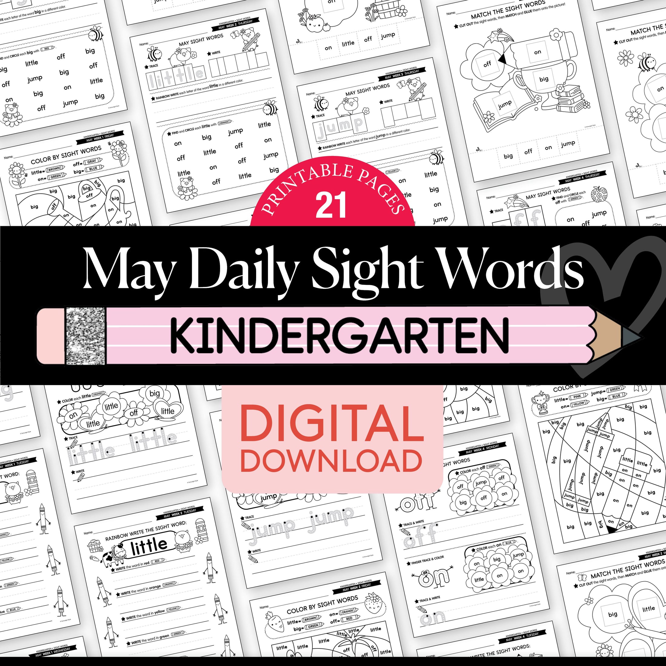 Printable Kindergarten May Daily Sight Words