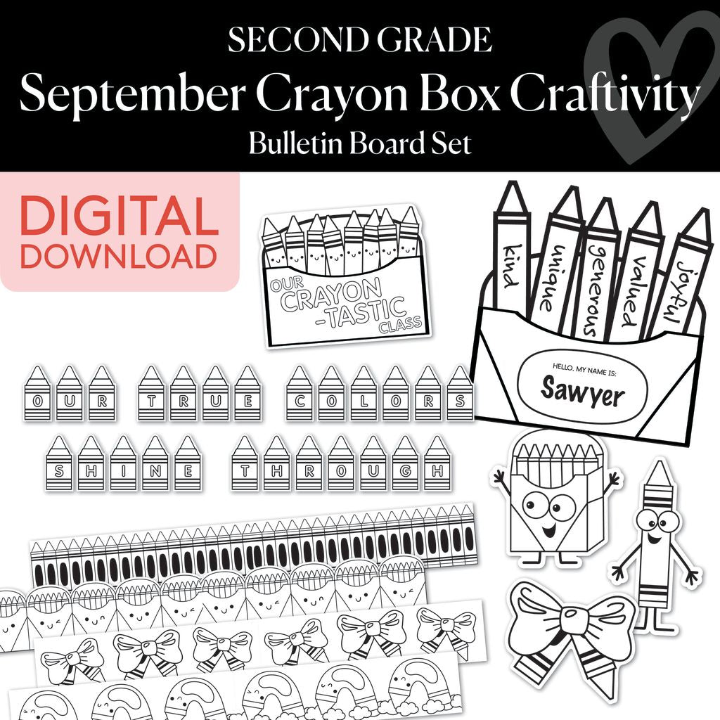 Second Grade September Crayon Box Craftivity Bulletin Board Set