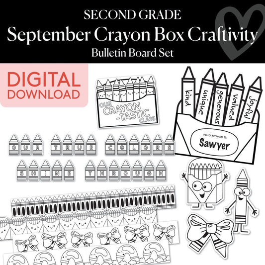 Second Grade September Crayon Box Craftivity Bulletin Board Set