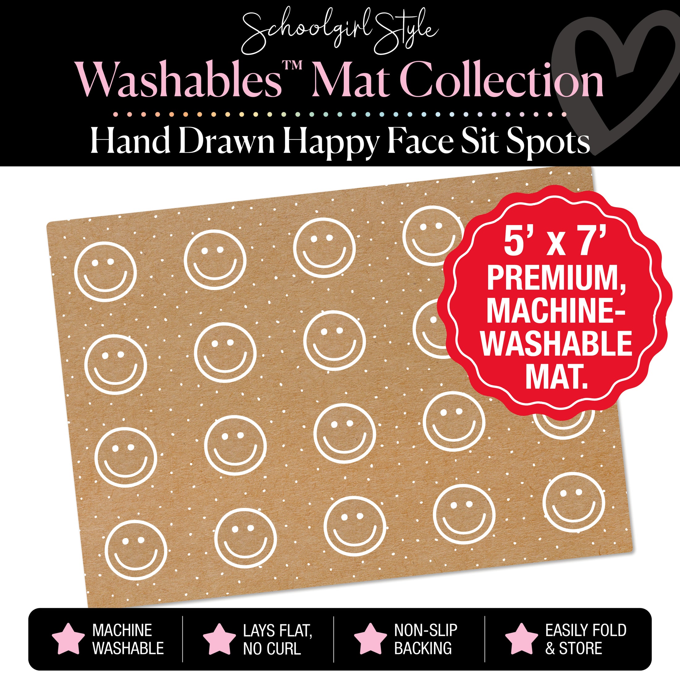 Happy Face Sit Spot on Kraft Background Classroom Mat by Schoolgirl Style
