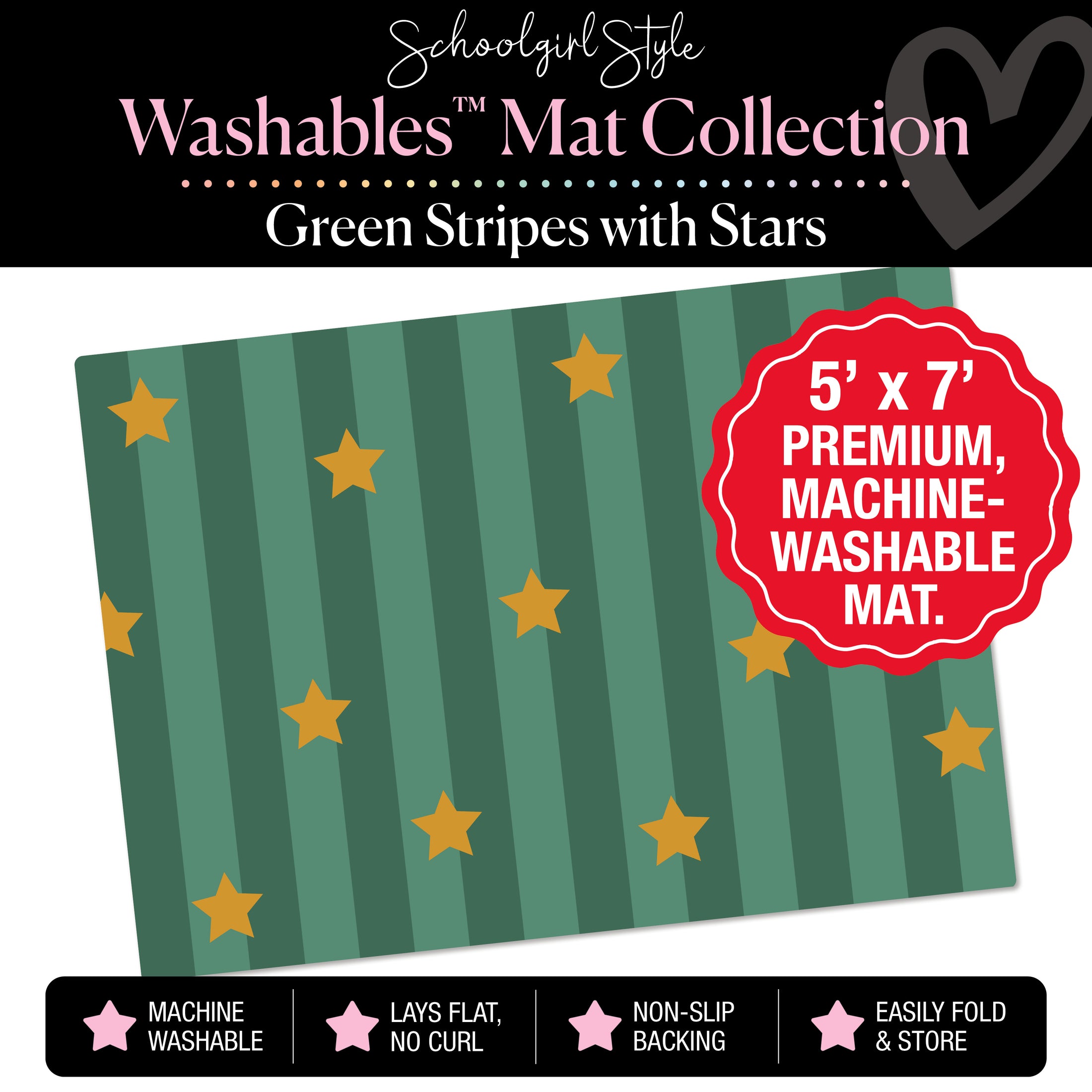 Green Stripes with Stars Classroom Mat by Schoolgirl Style