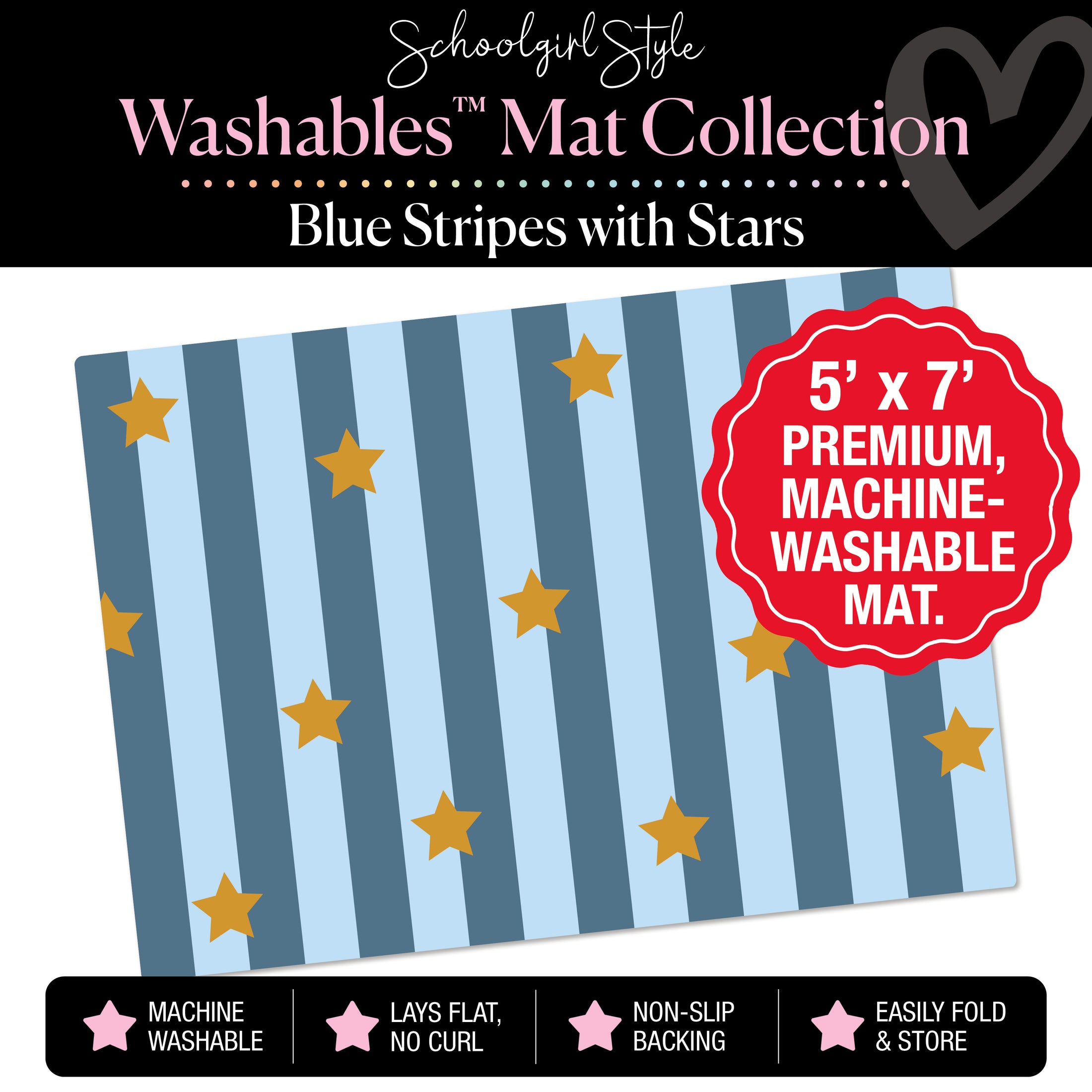 Blue Stripes with Stars Classroom Mat by Schoolgirl Style