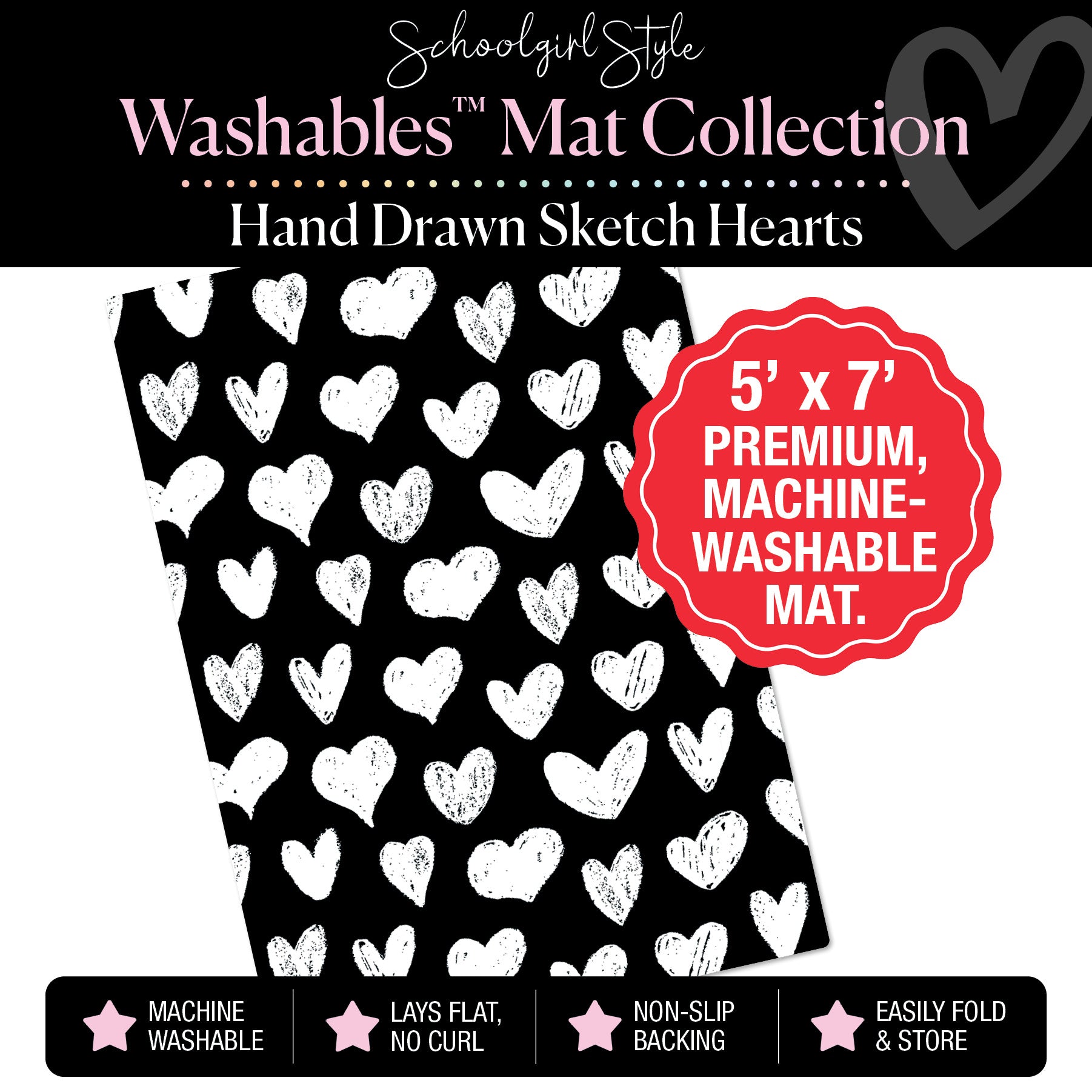 Scattered Sketch Hearts Classroom Mat by Schoolgirl Style