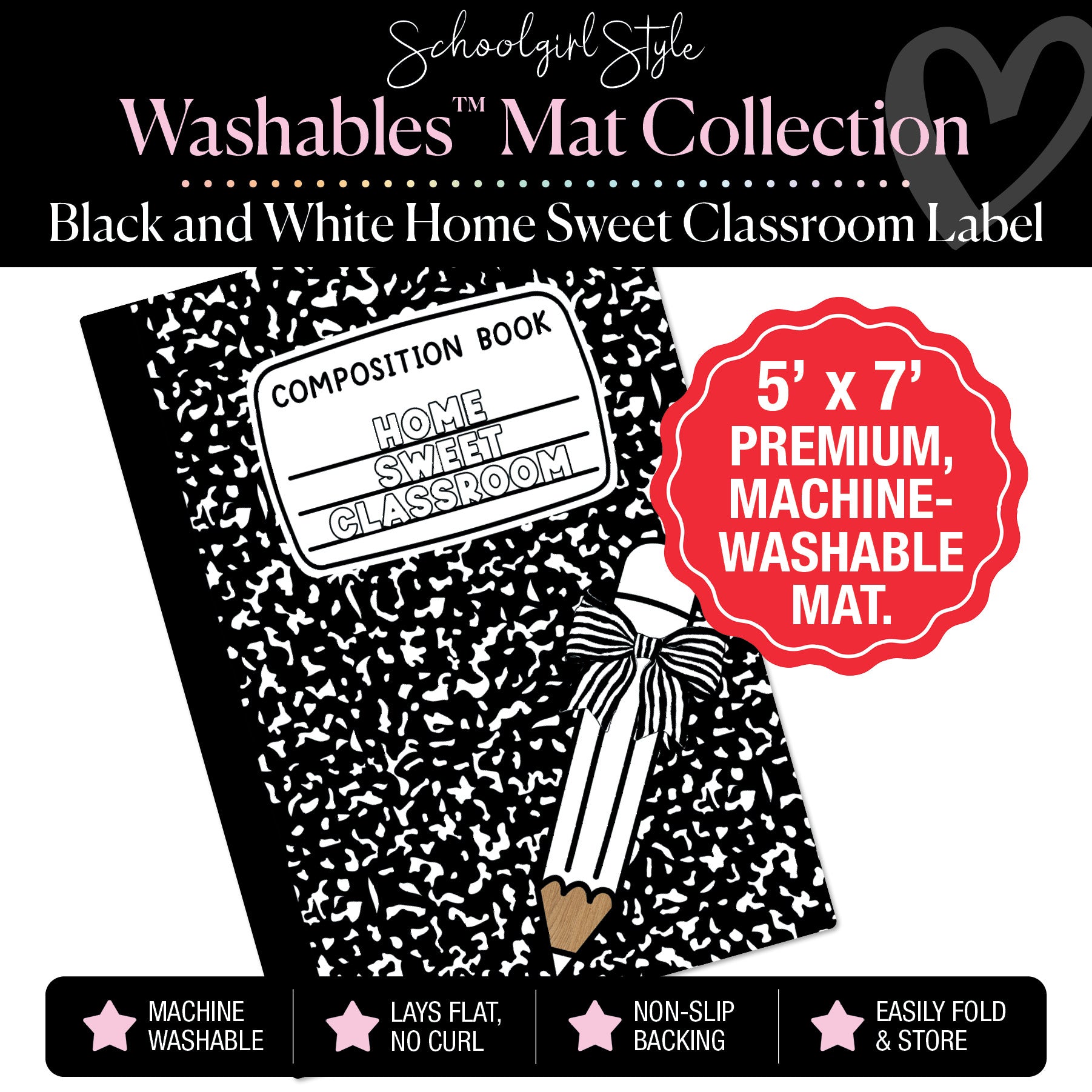 Black and White Home Sweet Classroom Composition Notebook Label Classroom Mat by Schoolgirl Style