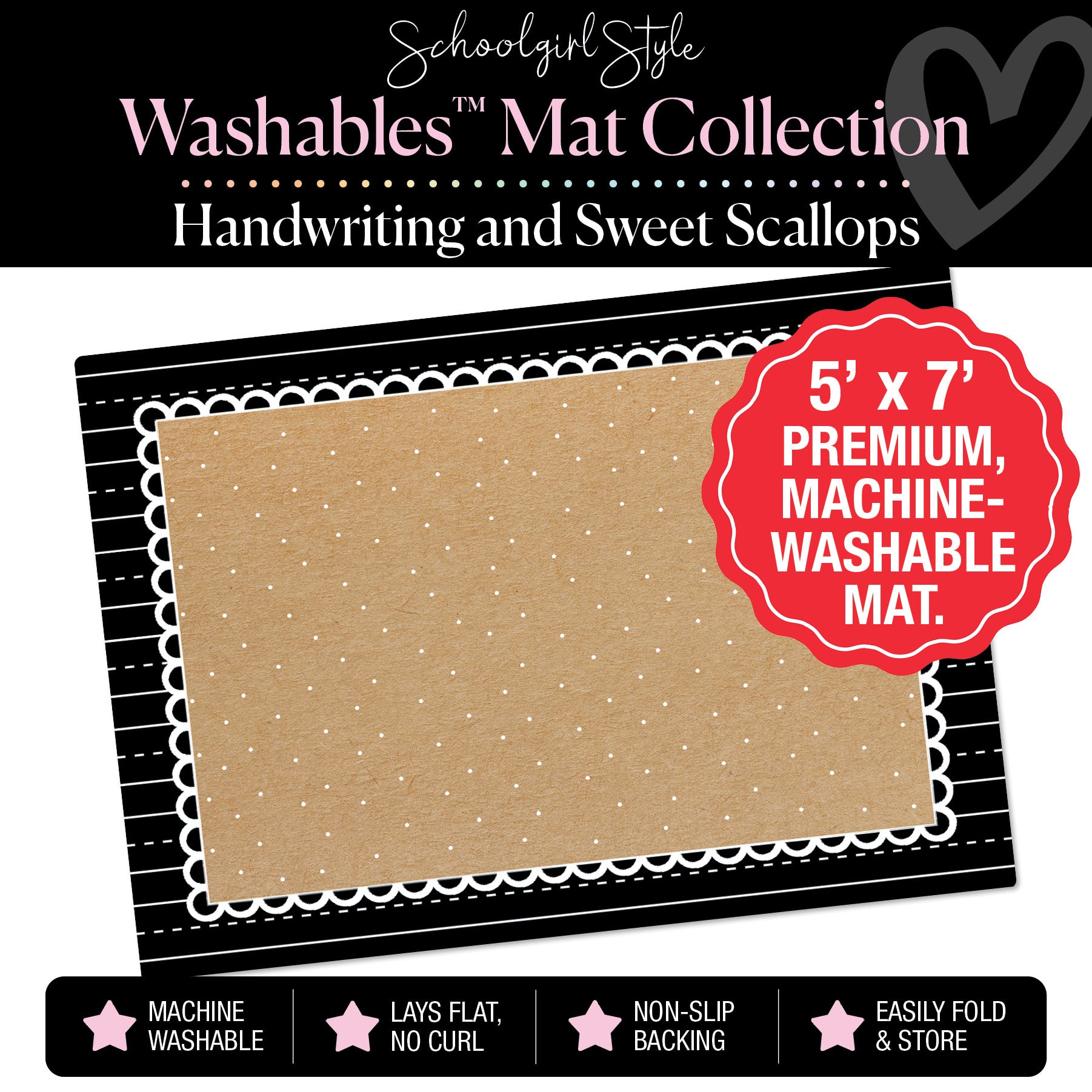 Tiny Polka Dots on Banner Backdrop with Handwriting Practice Border Classroom Mat by Schoolgirl Style