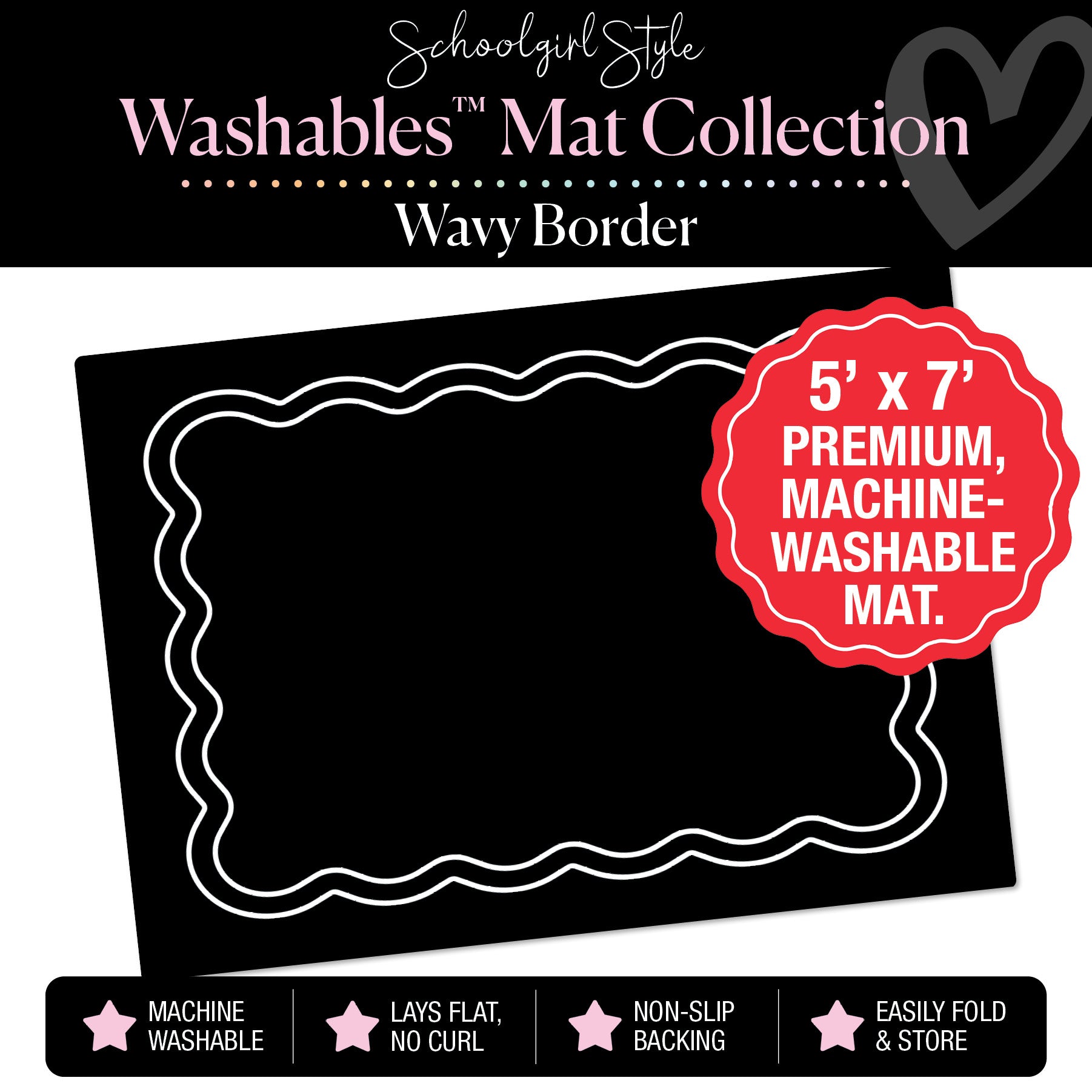 Double Wavy Scallop Black and White Classroom Mat by Schoolgirl Style