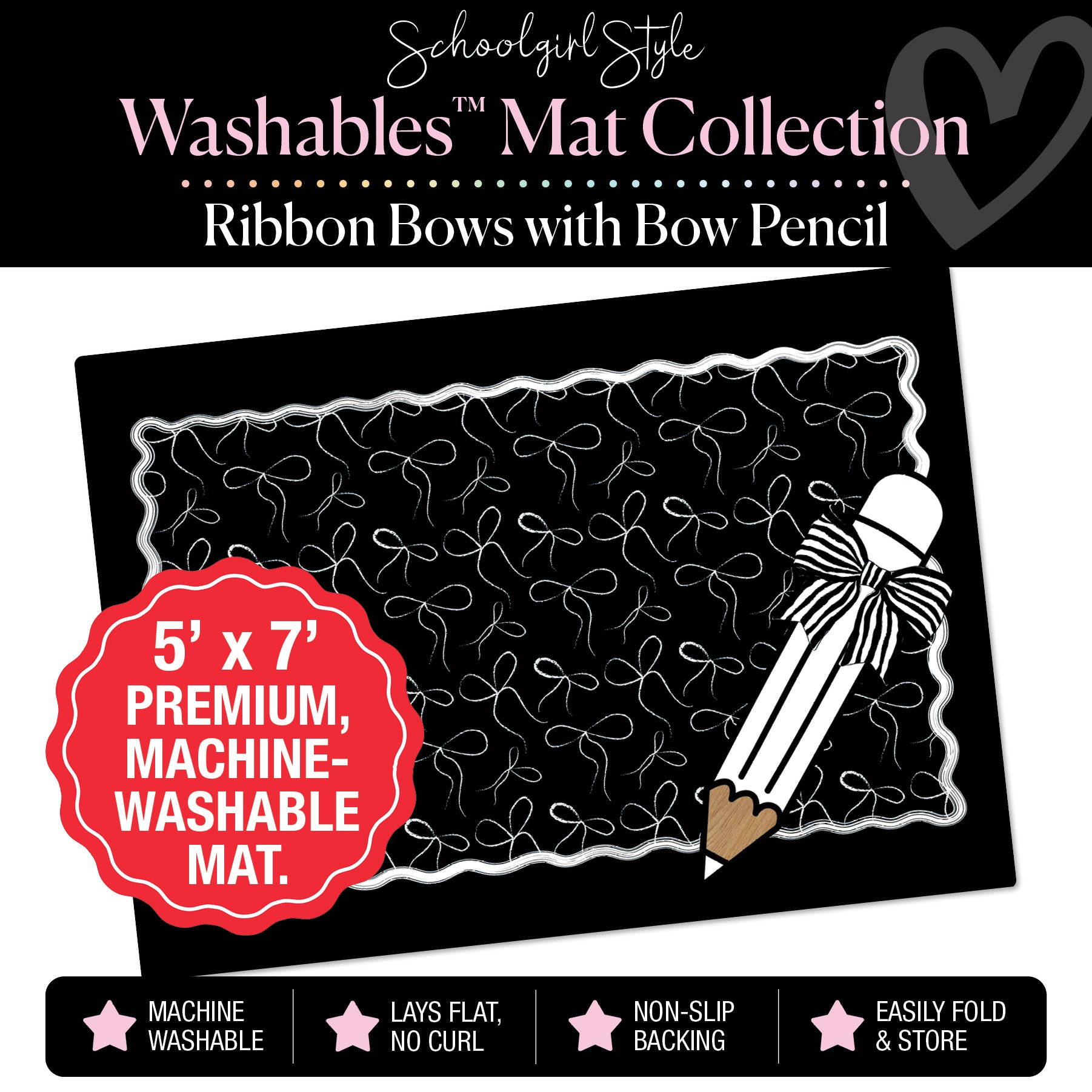 Scattered Bows with Black and White Bow Pencil Classroom Mat by Schoolgirl Style