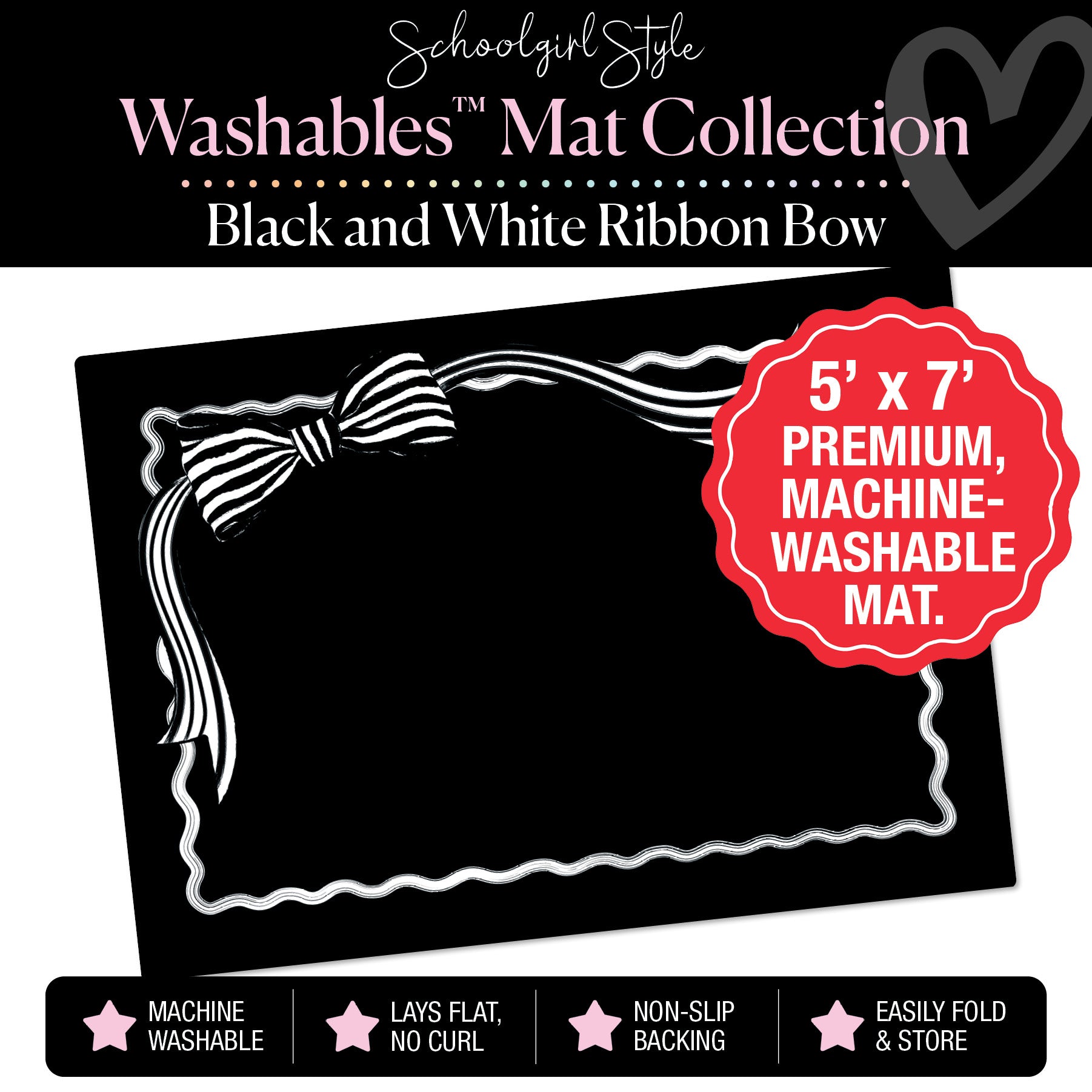 Long Ribbon Black and White Scallop Classroom Mat by Schoolgirl Style