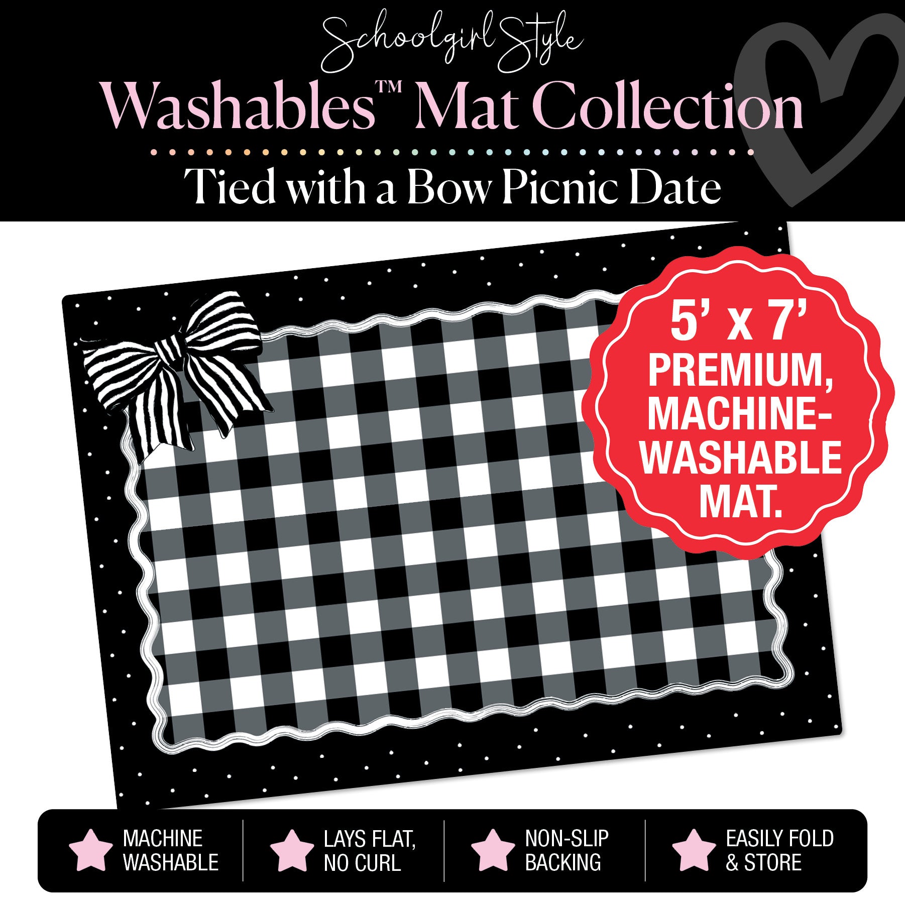 Tied with a Bow Black and White Picnic Date Classroom Mat by Schoolgirl Style