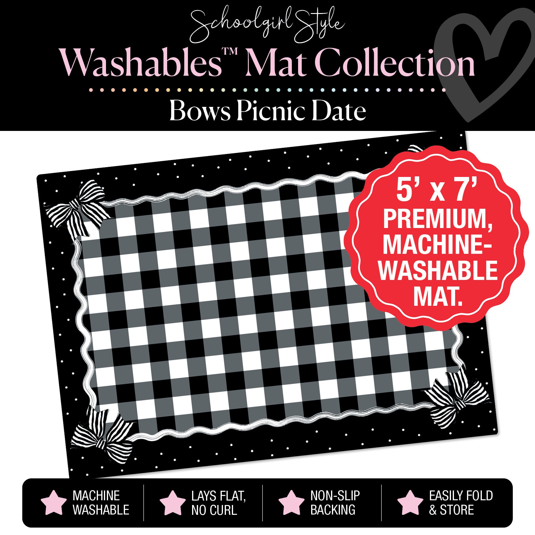 Black and White Bows Picnic Date Classroom Mat by Schoolgirl Style