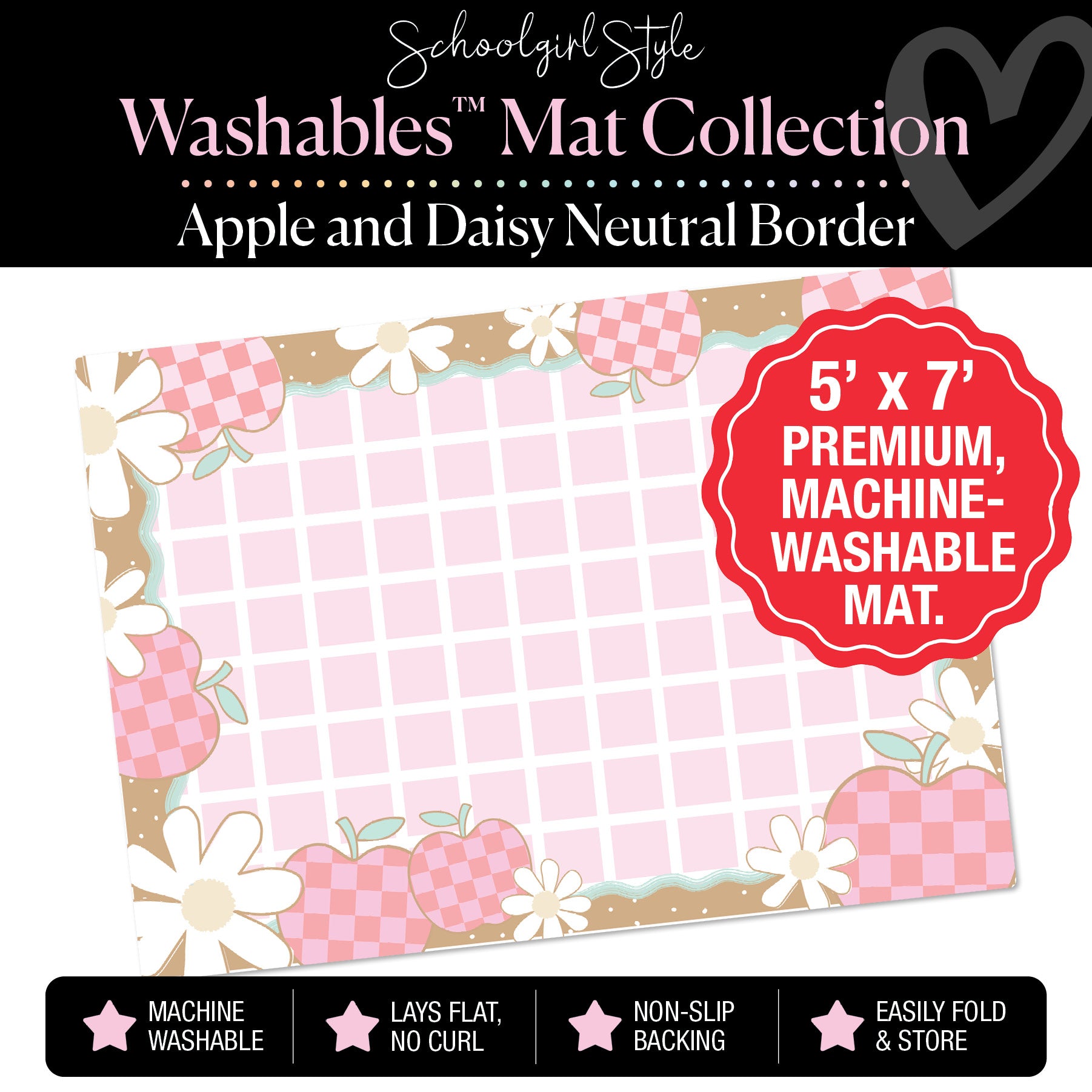 Banner Border Apple and Daisy Pink Grid Classroom Mat by Schoolgirl Style