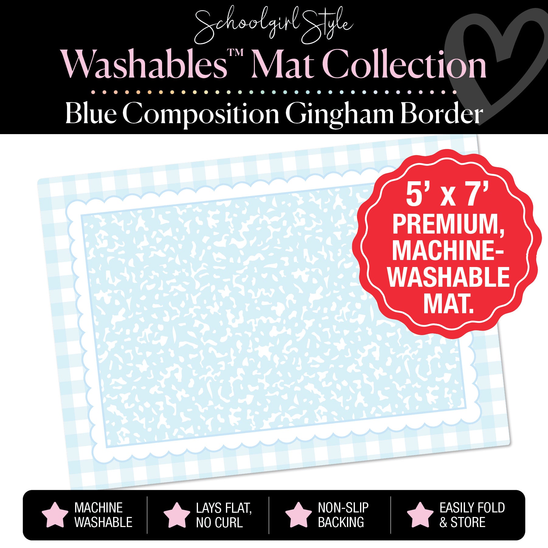 Blue Composition with Gingham Border Classroom Mat by Schoolgirl Style
