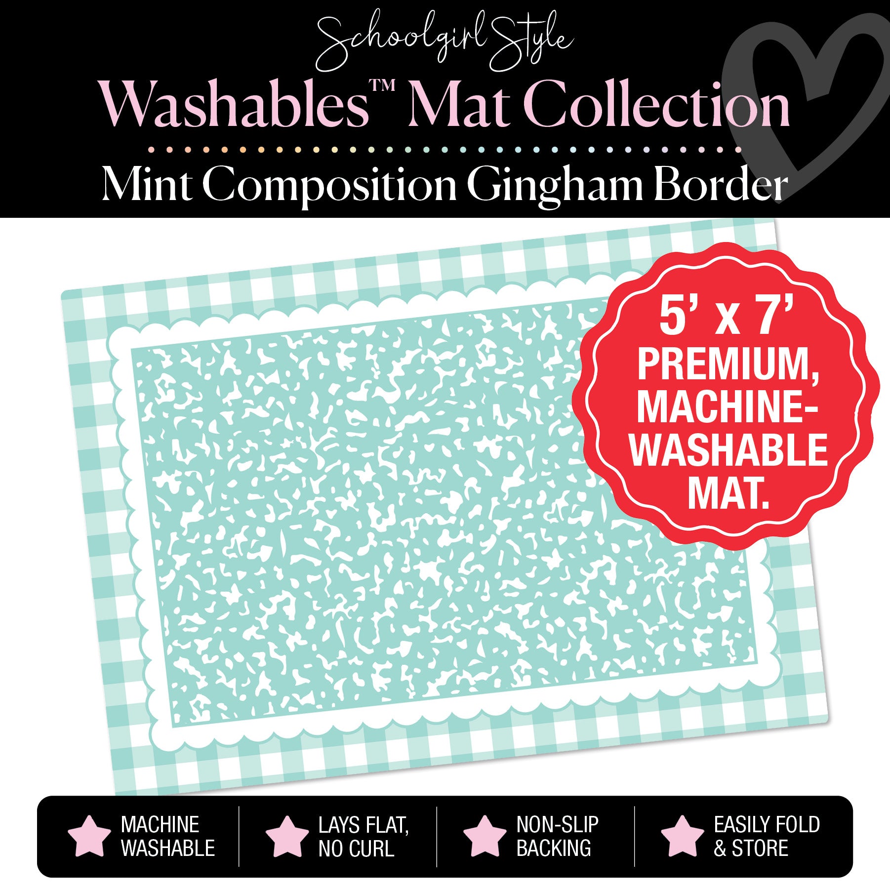 Mint Composition with Gingham Border Classroom Mat by Schoolgirl Style