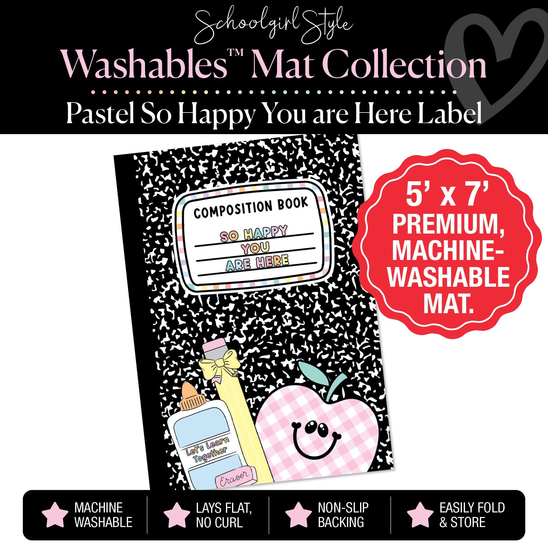 Pastel So Happy You Are Here Classroom Composition Notebook Label Classroom Rug by Schoolgirl Style