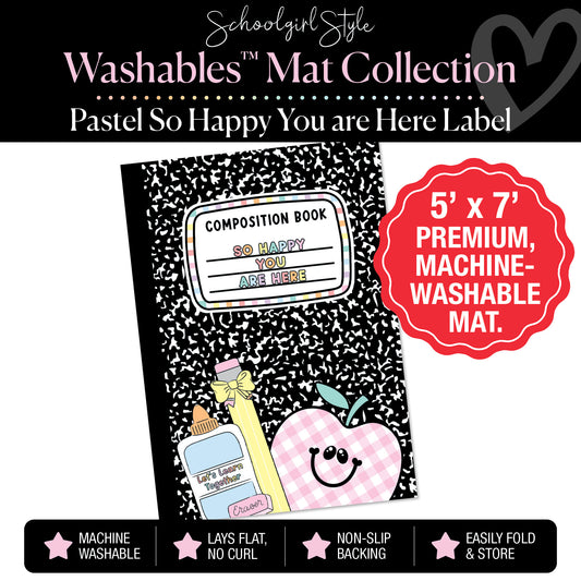 Pastel So Happy You Are Here Classroom Composition Notebook Label Classroom Rug by Schoolgirl Style