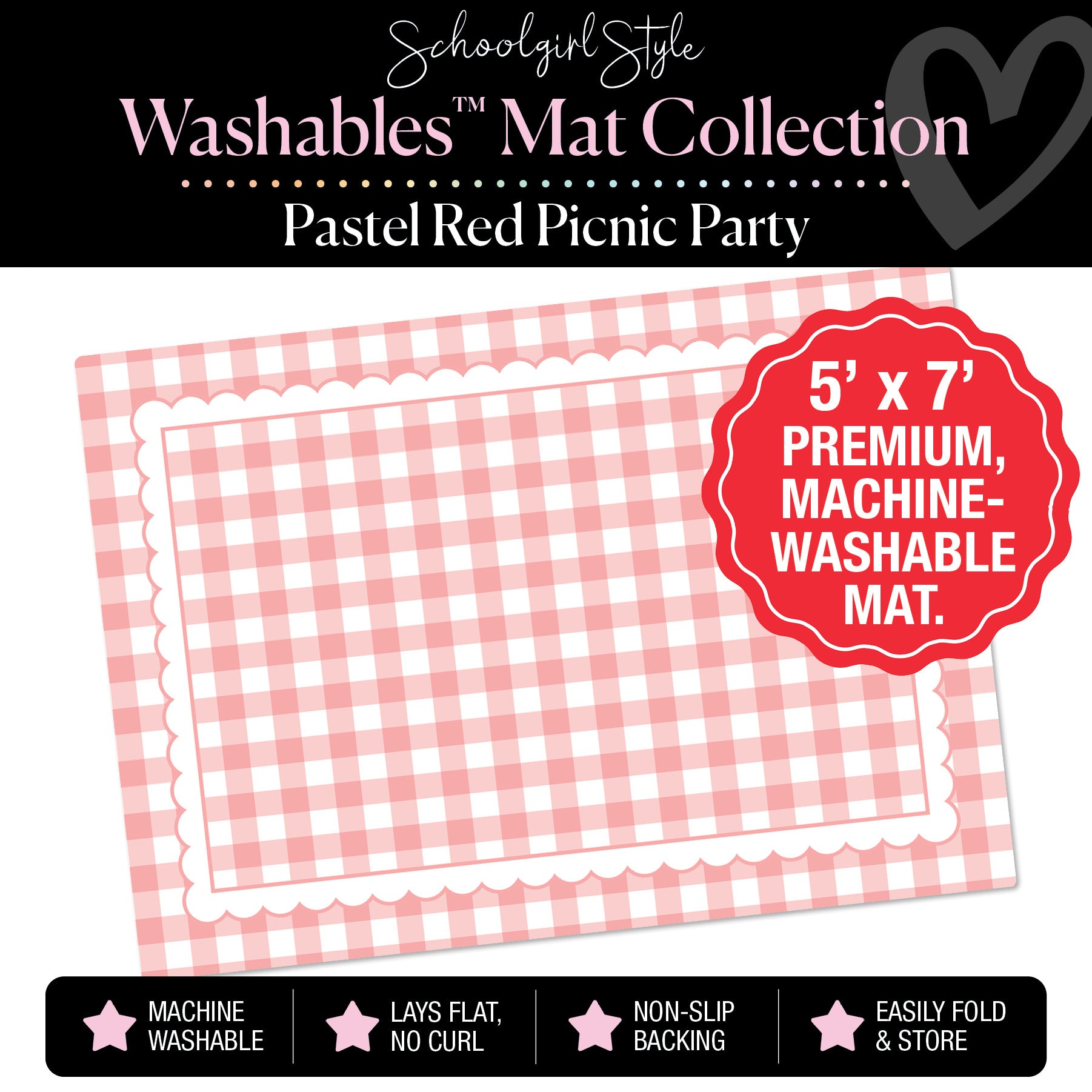 Pastel Red Picnic Party with Scallop Border Classroom Mat by Schoolgirl Style