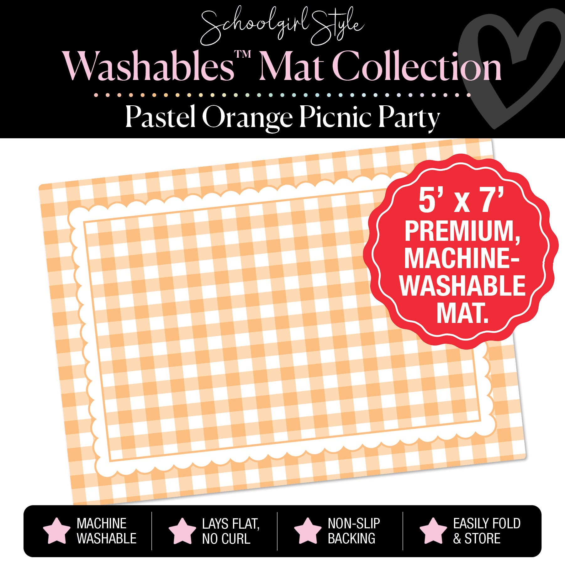 Pastel Orange Picnic Party with Scallop Border Classroom Mat by Schoolgirl Style