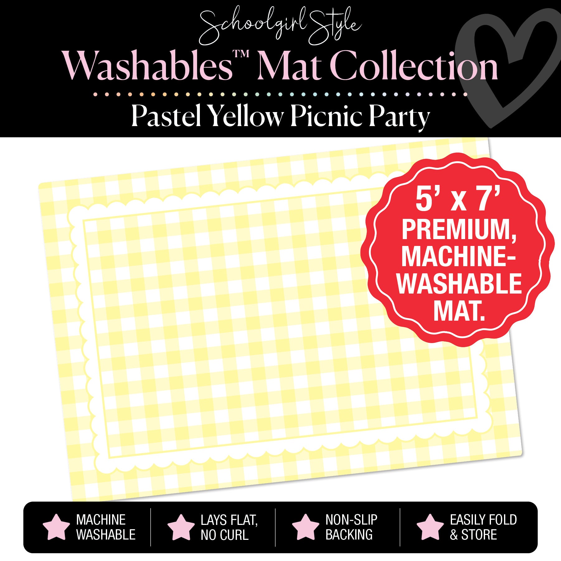 Pastel Yellow Picnic Party with Scallop Border Classroom Mat by Schoolgirl Style