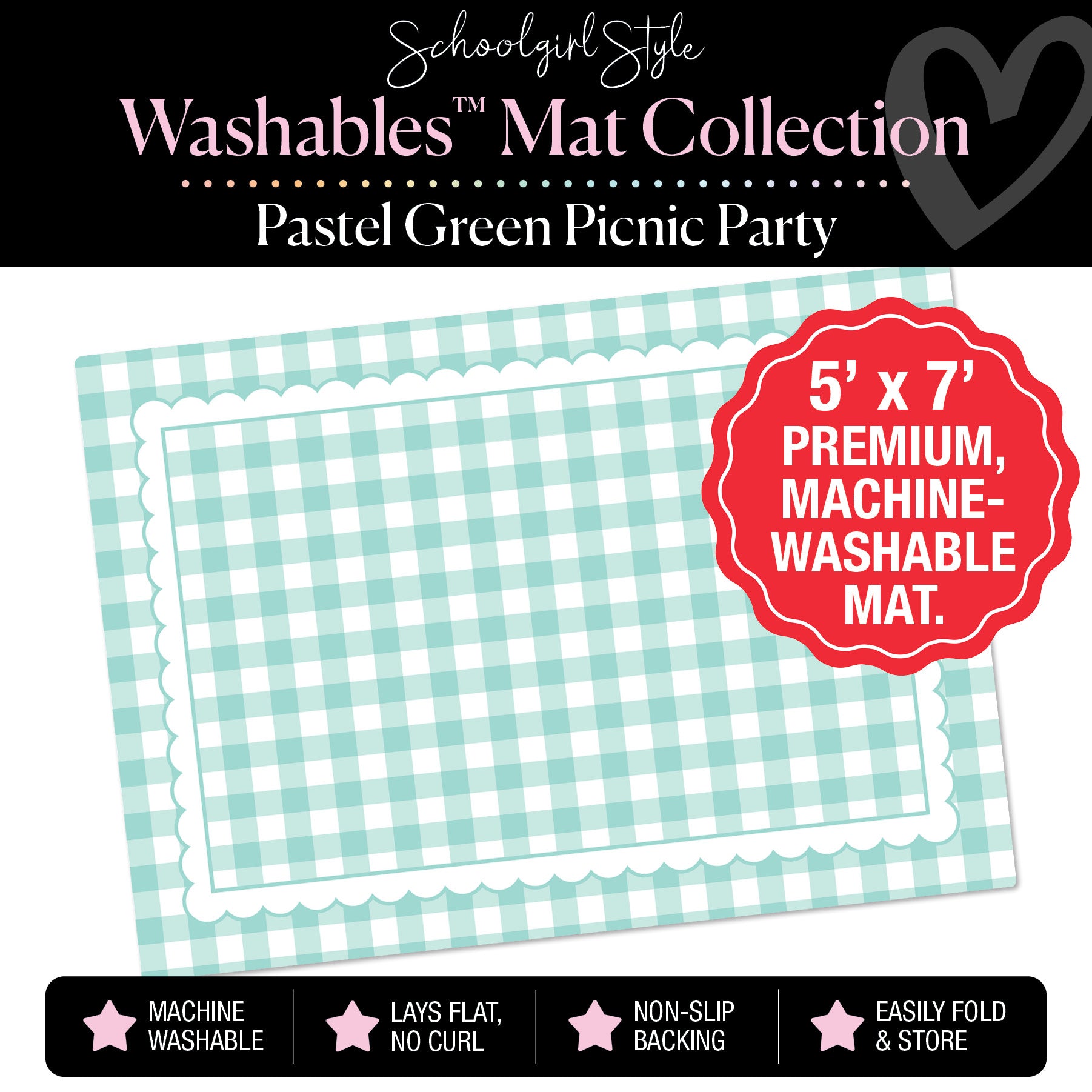 Pastel Green Picnic Party with Scallop Border Classroom Mat by Schoolgirl Style