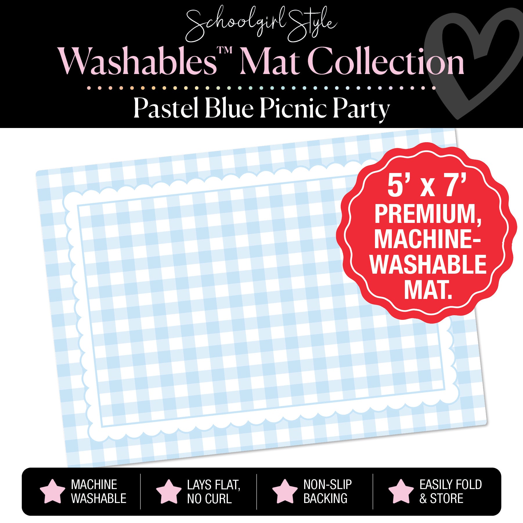 Pastel Blue Picnic Party with Scallop Border Classroom Mat by Schoolgirl Style