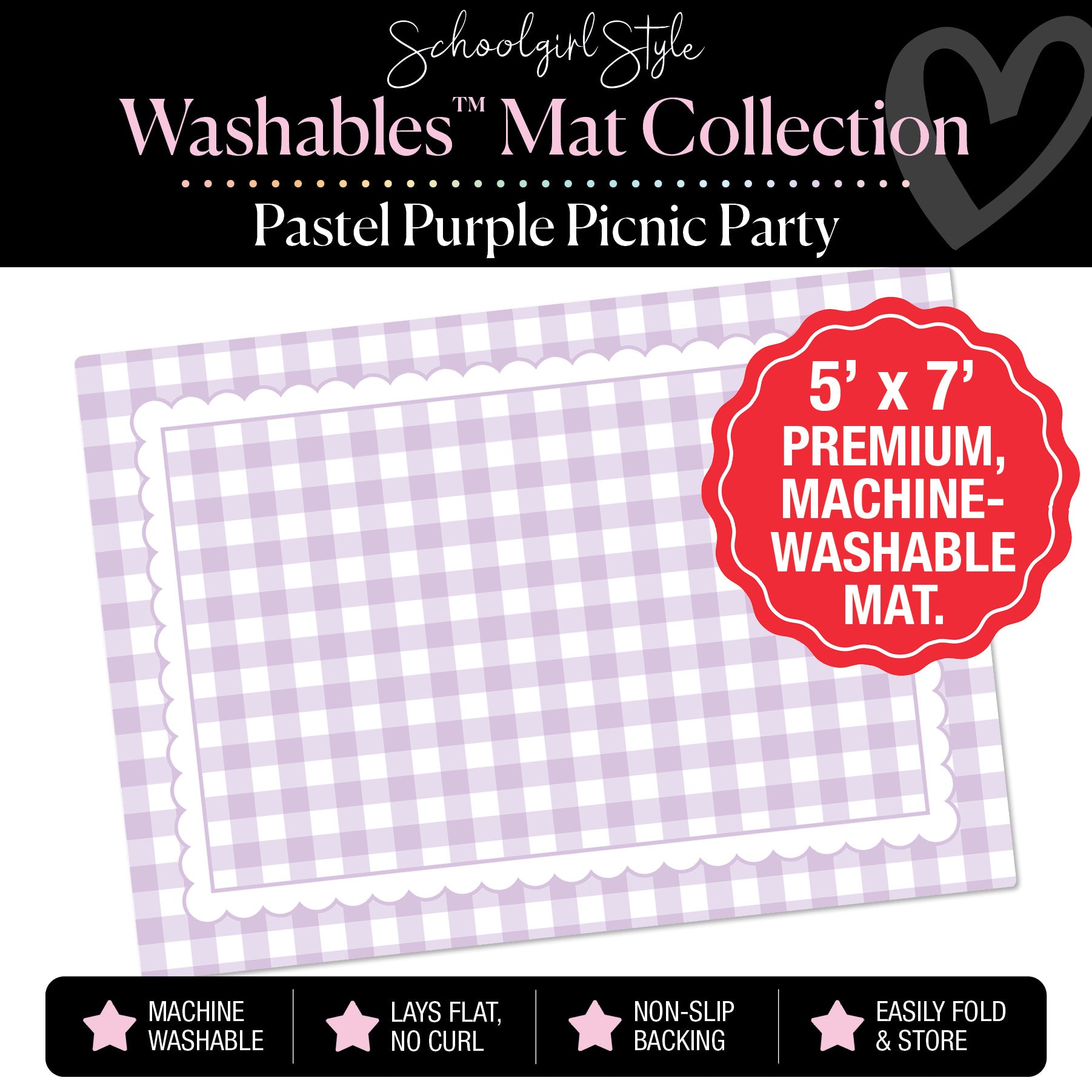 Pastel Purple Picnic Party with Scallop Border Classroom Mat by Schoolgirl Style