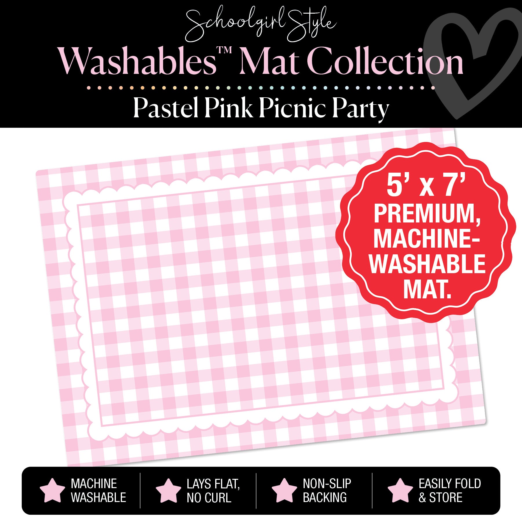Pastel Pink Picnic Party with Scallop Border Classroom Mat by Schoolgirl Style