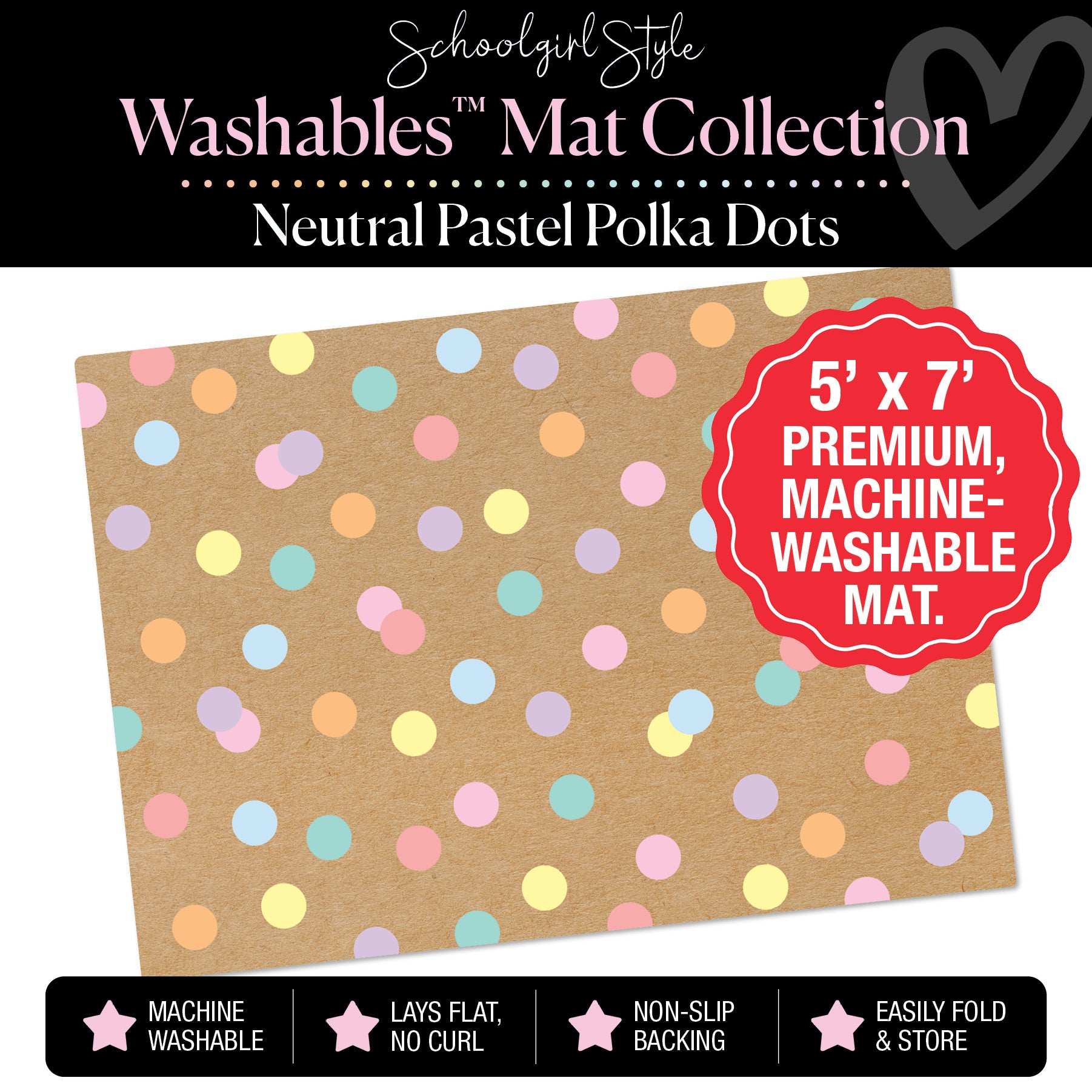 Scattered Pastel Polka Dots on Kraft Background Classroom Mat by Schoolgirl Style