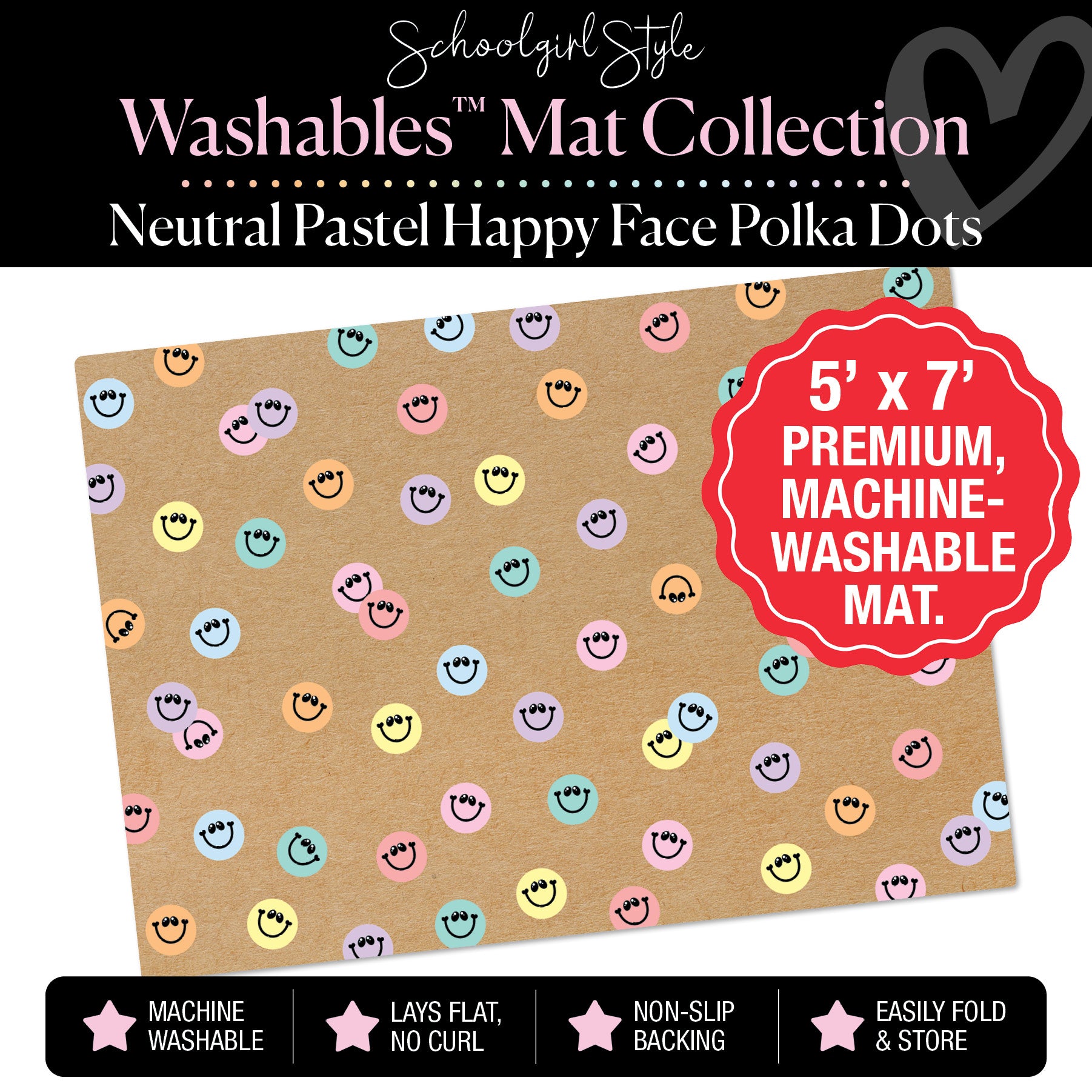 Scattered Pastel Happy Faces on Kraft Background Classroom Mat by Schoolgirl Style