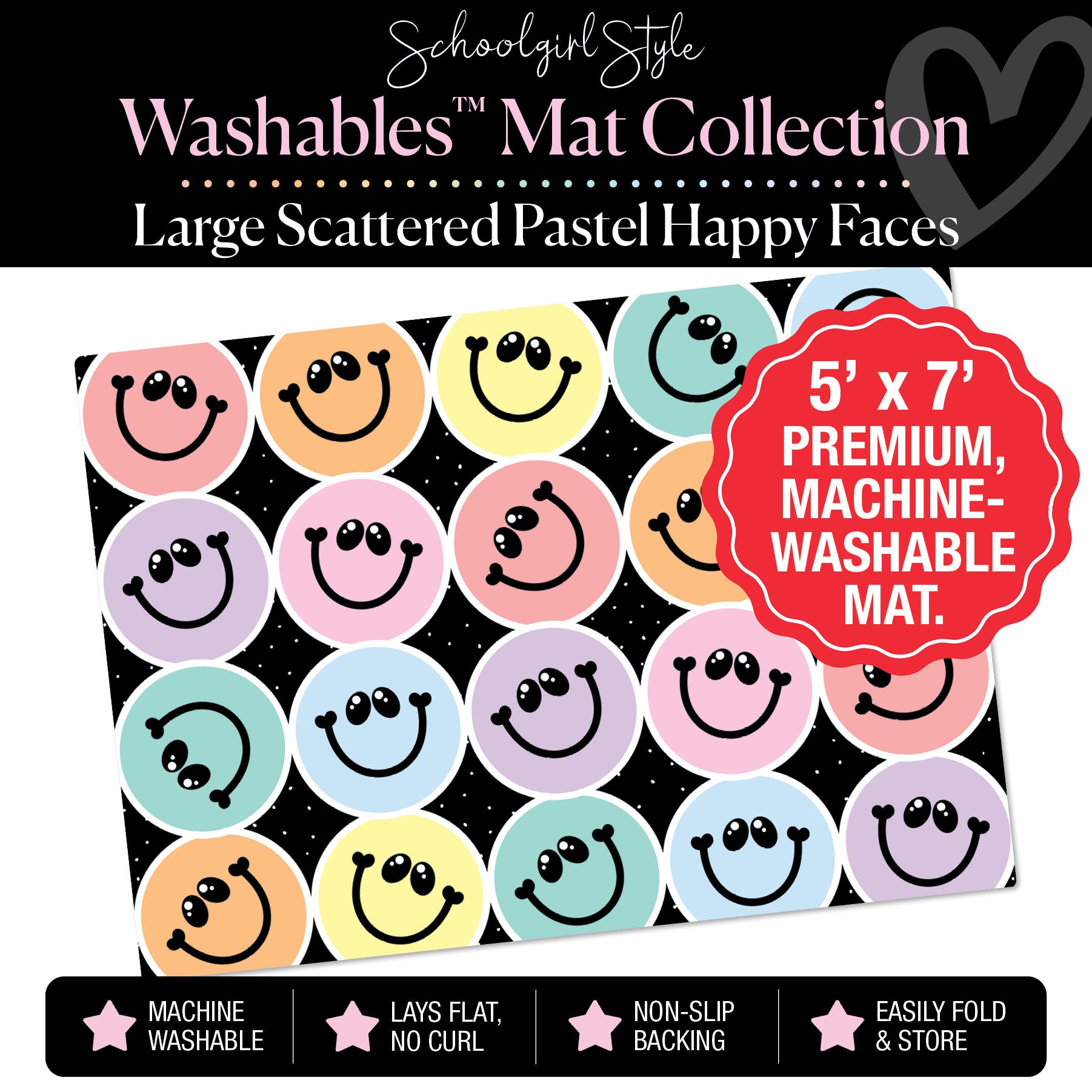 Large Scattered Pastel Happy Faces Classroom Mat by Schoolgirl Style