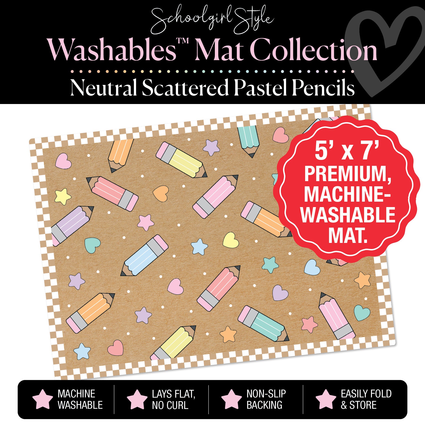Pastel Scattered Pencils on Banner Backdrop Classroom Mat by Schoolgirl Style