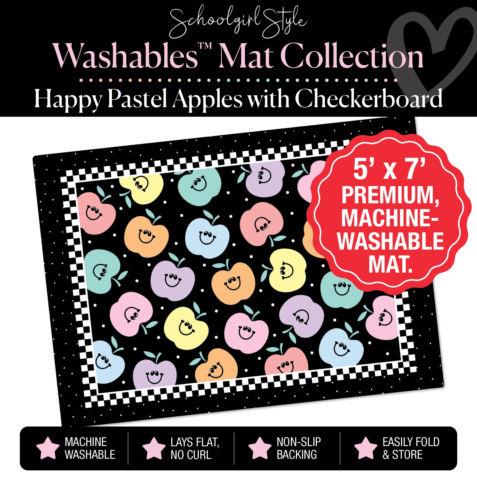 Happy Pastel Apples with Checkerboard Border Classroom Mat by Schoolgirl Style