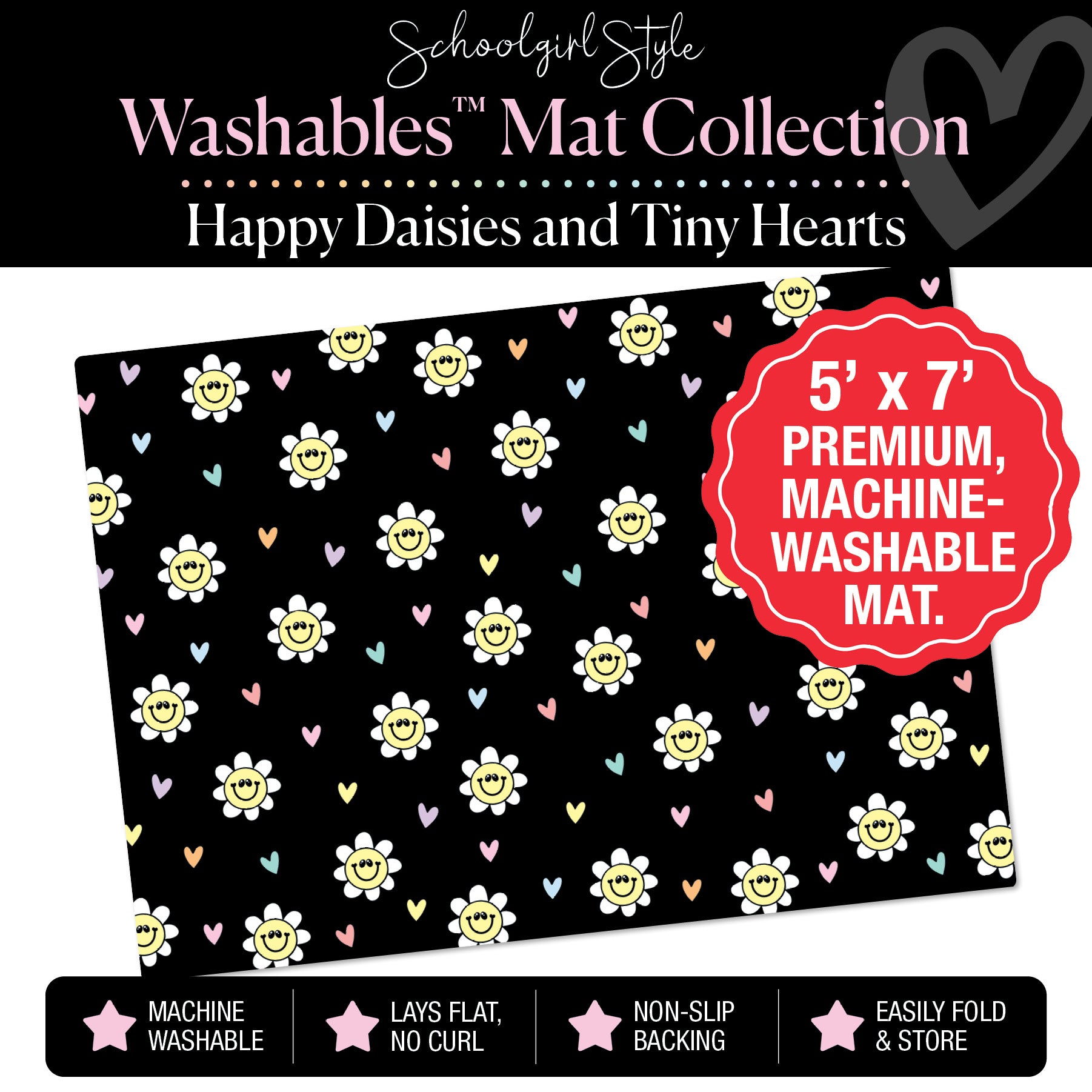 Happy Daisies and Pastel Tiny Hearts Classroom Mat by Schoolgirl Style